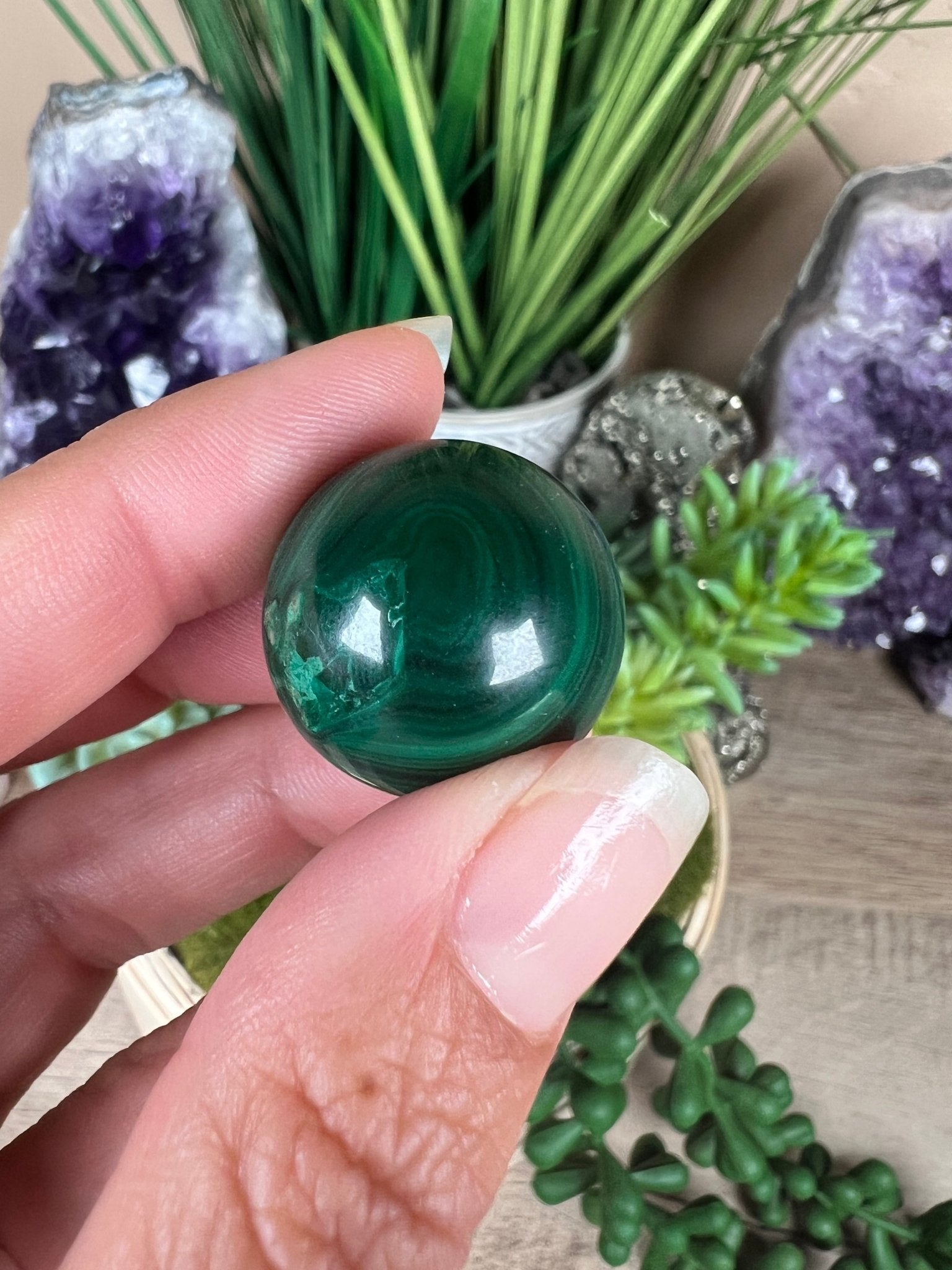 Mini Malachite Sphere 21mm - Purple Door Alchemy