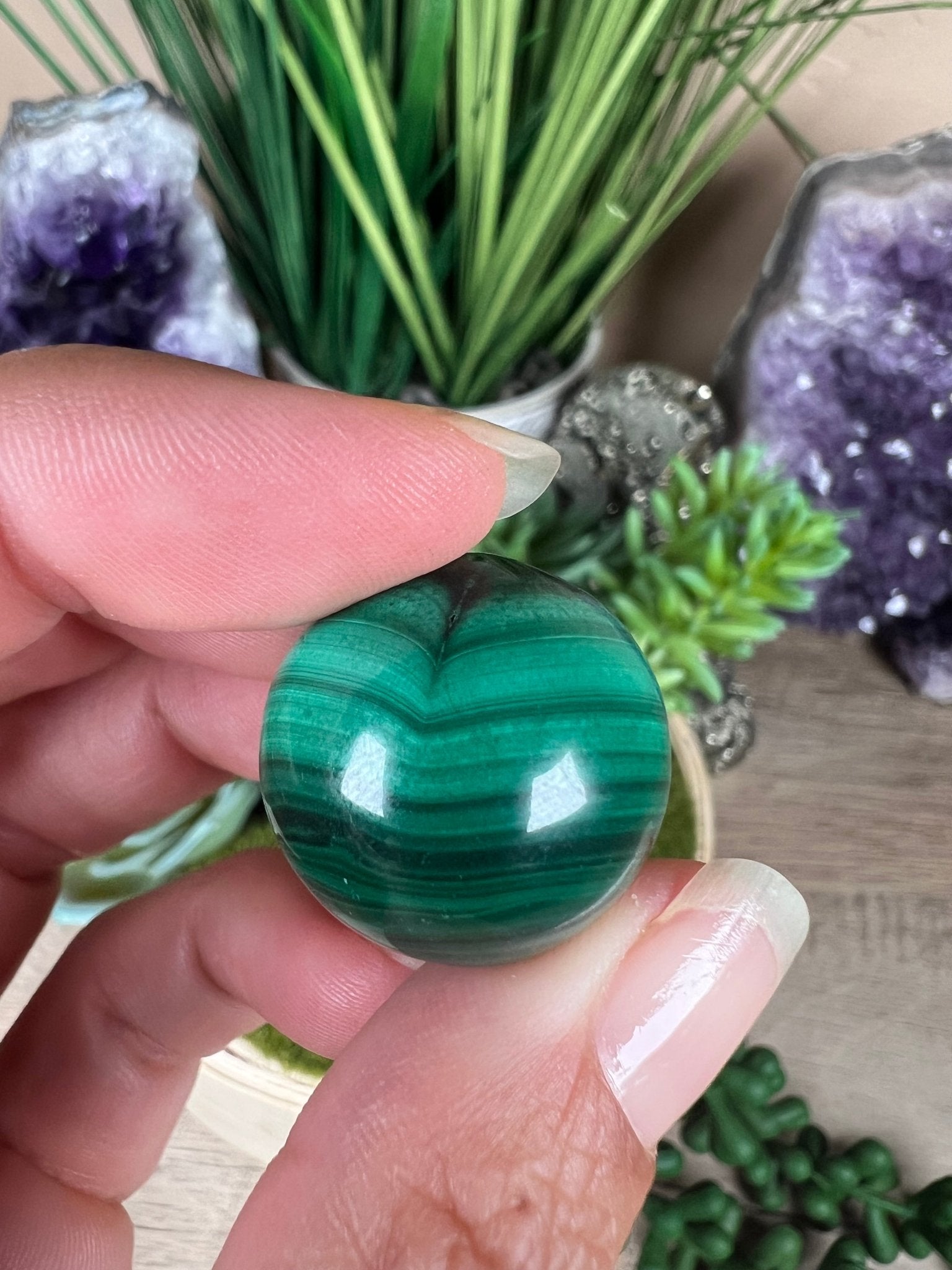 Mini Malachite Sphere 21mm - Purple Door Alchemy
