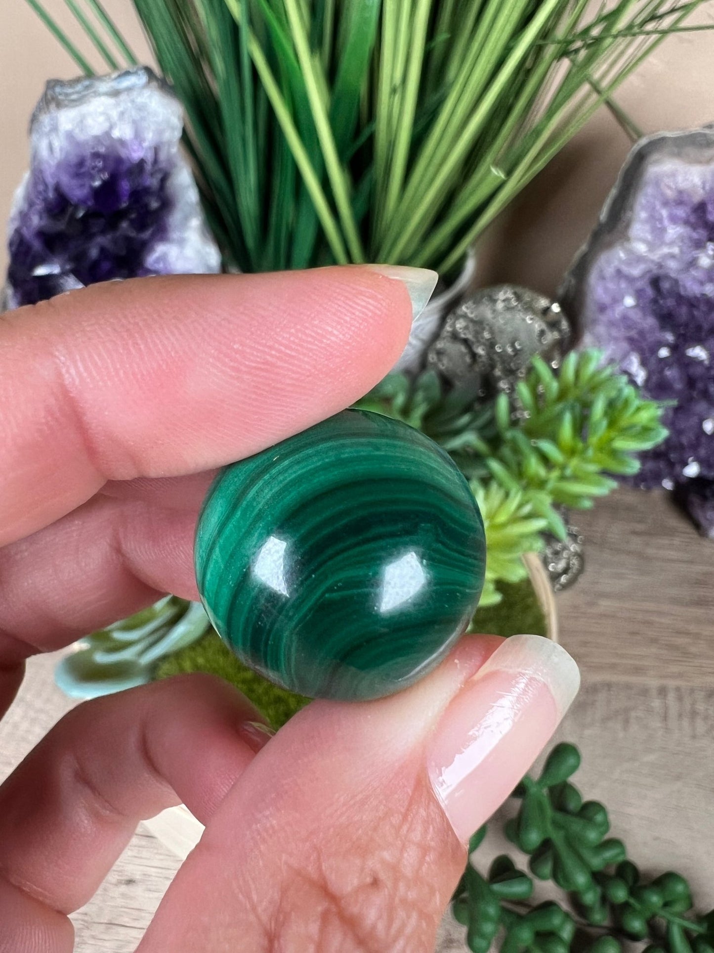Mini Malachite Sphere 21mm - Purple Door Alchemy
