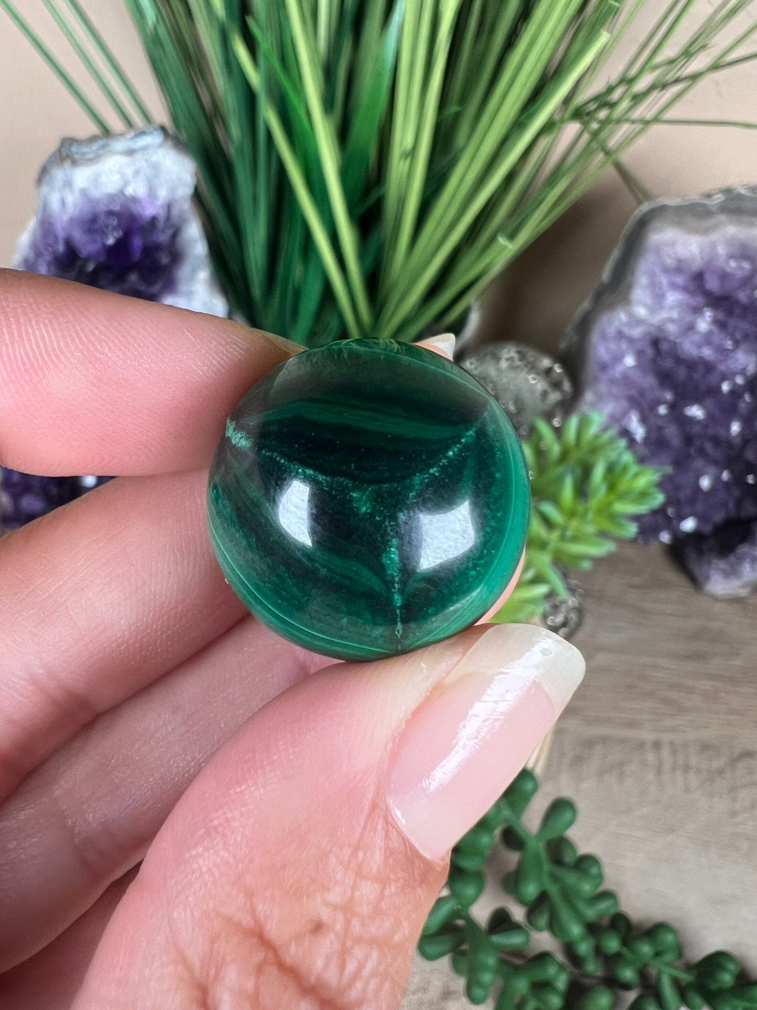 Mini Malachite Sphere 21mm - Purple Door Alchemy