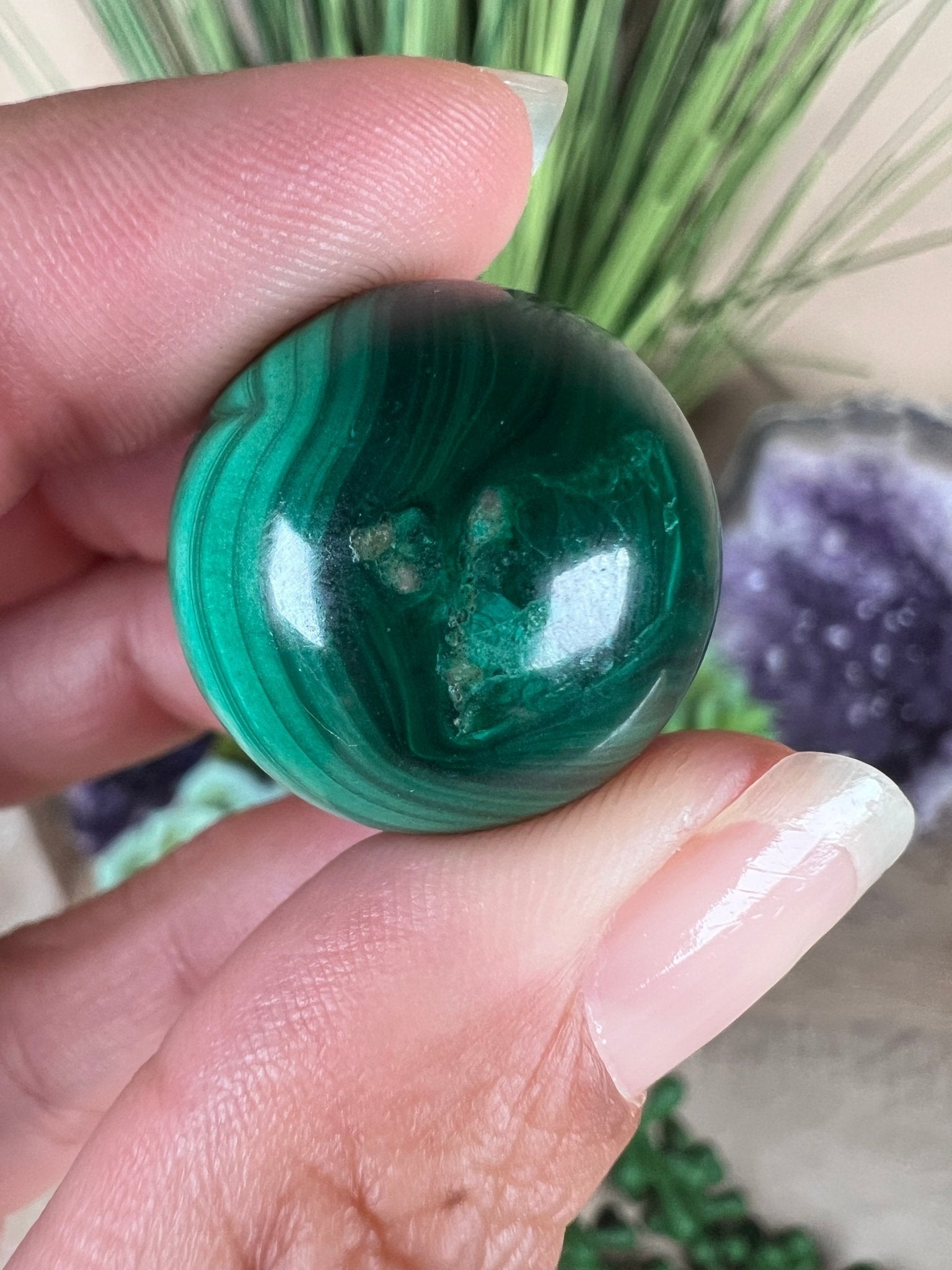 Mini Malachite Sphere 21mm - Purple Door Alchemy