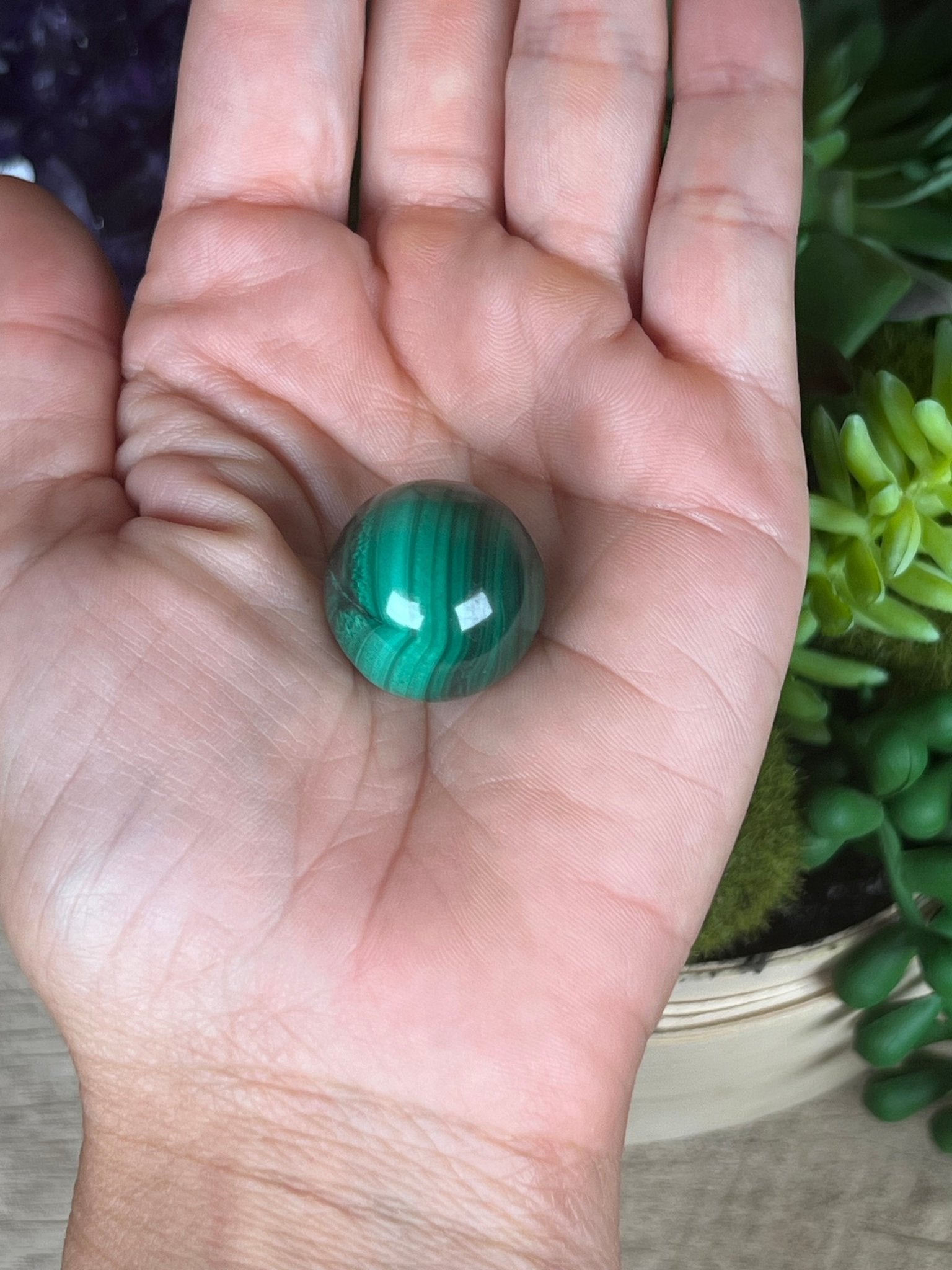 Mini Malachite Sphere 21mm - Purple Door Alchemy