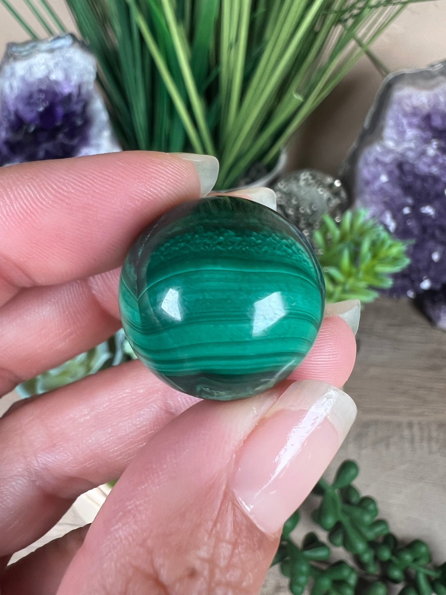 Mini Malachite Sphere 21mm - Purple Door Alchemy
