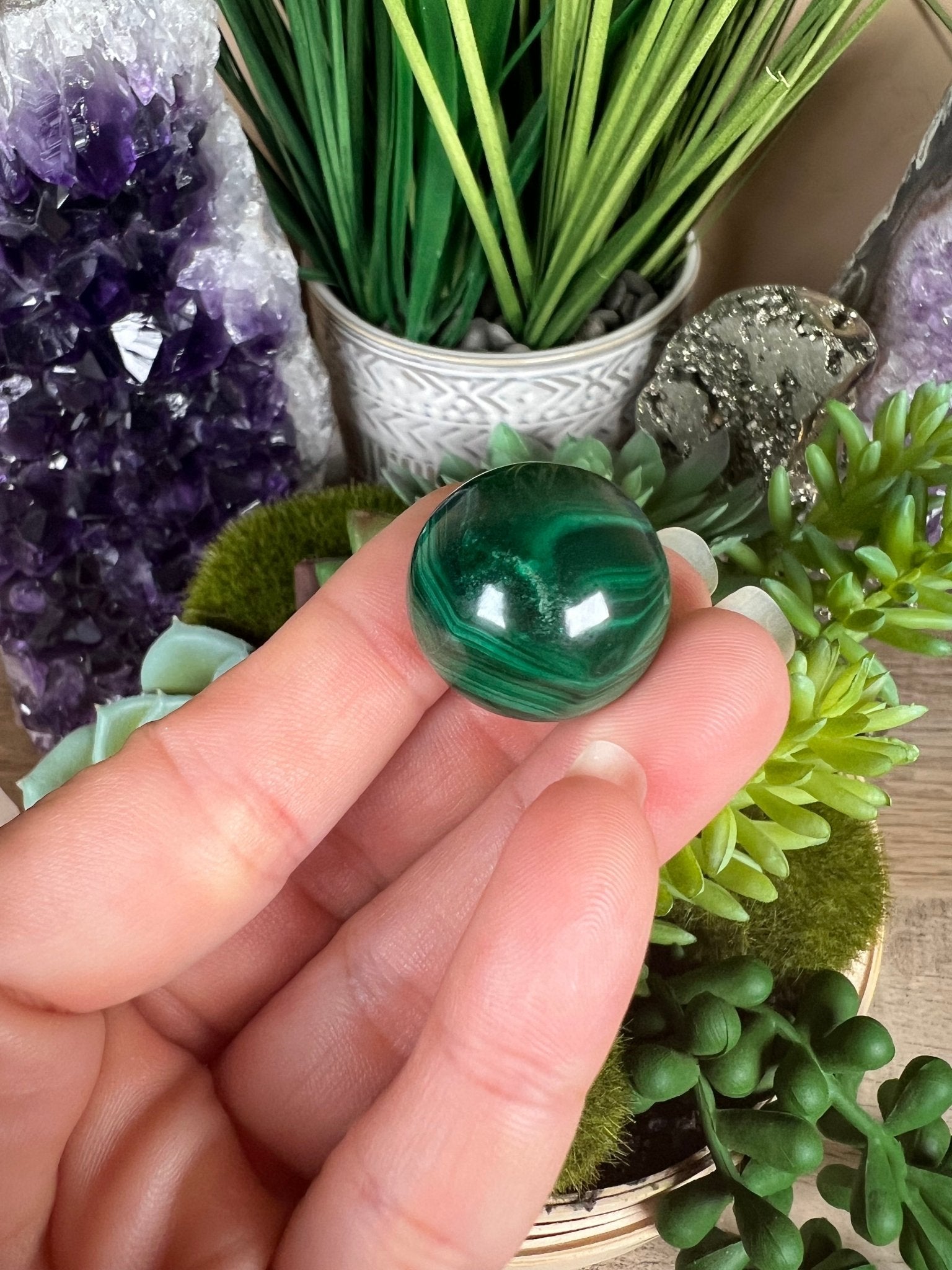 Mini Malachite Sphere 22mm - Purple Door Alchemy
