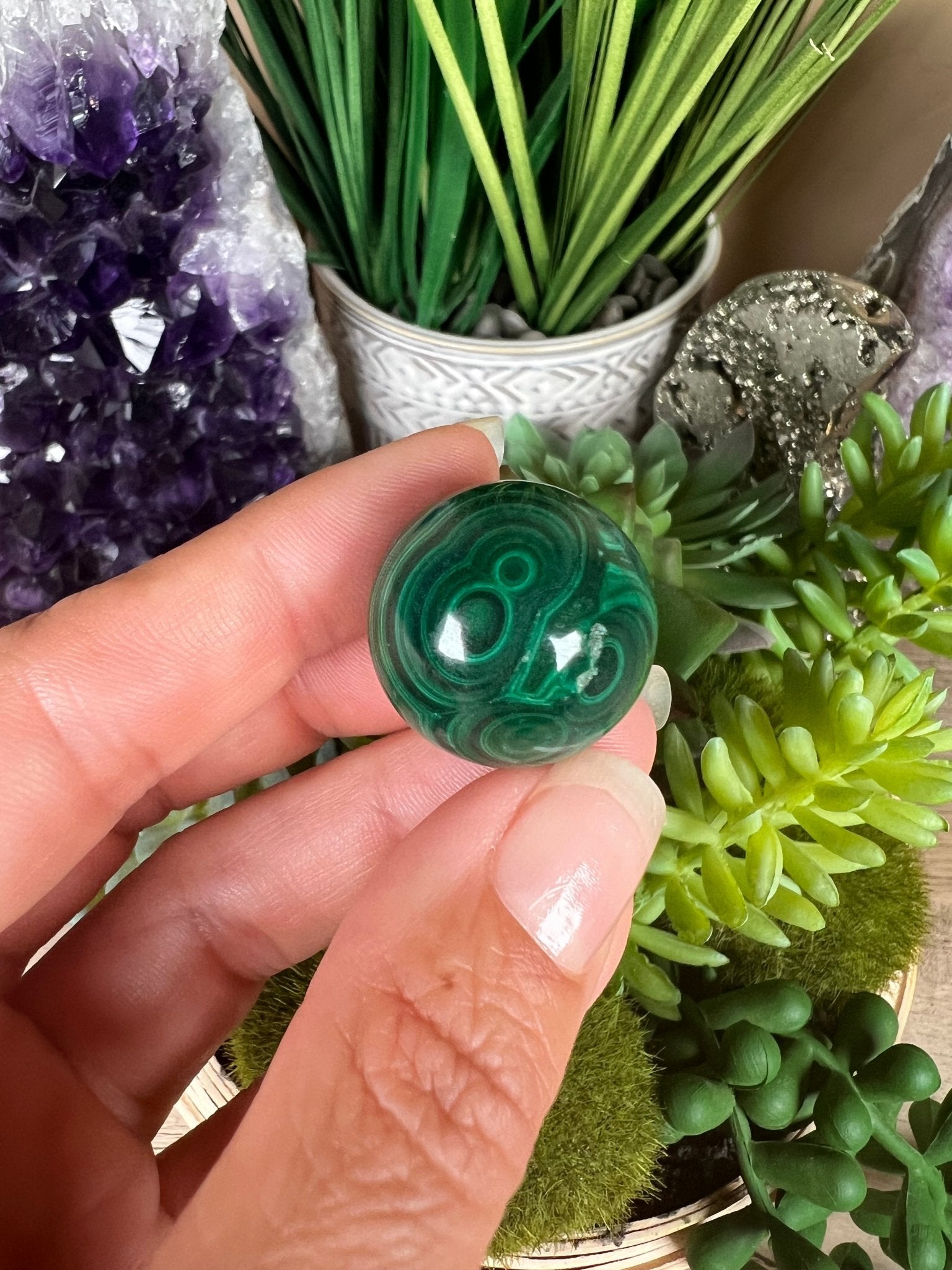 Mini Malachite Sphere 22mm - Purple Door Alchemy