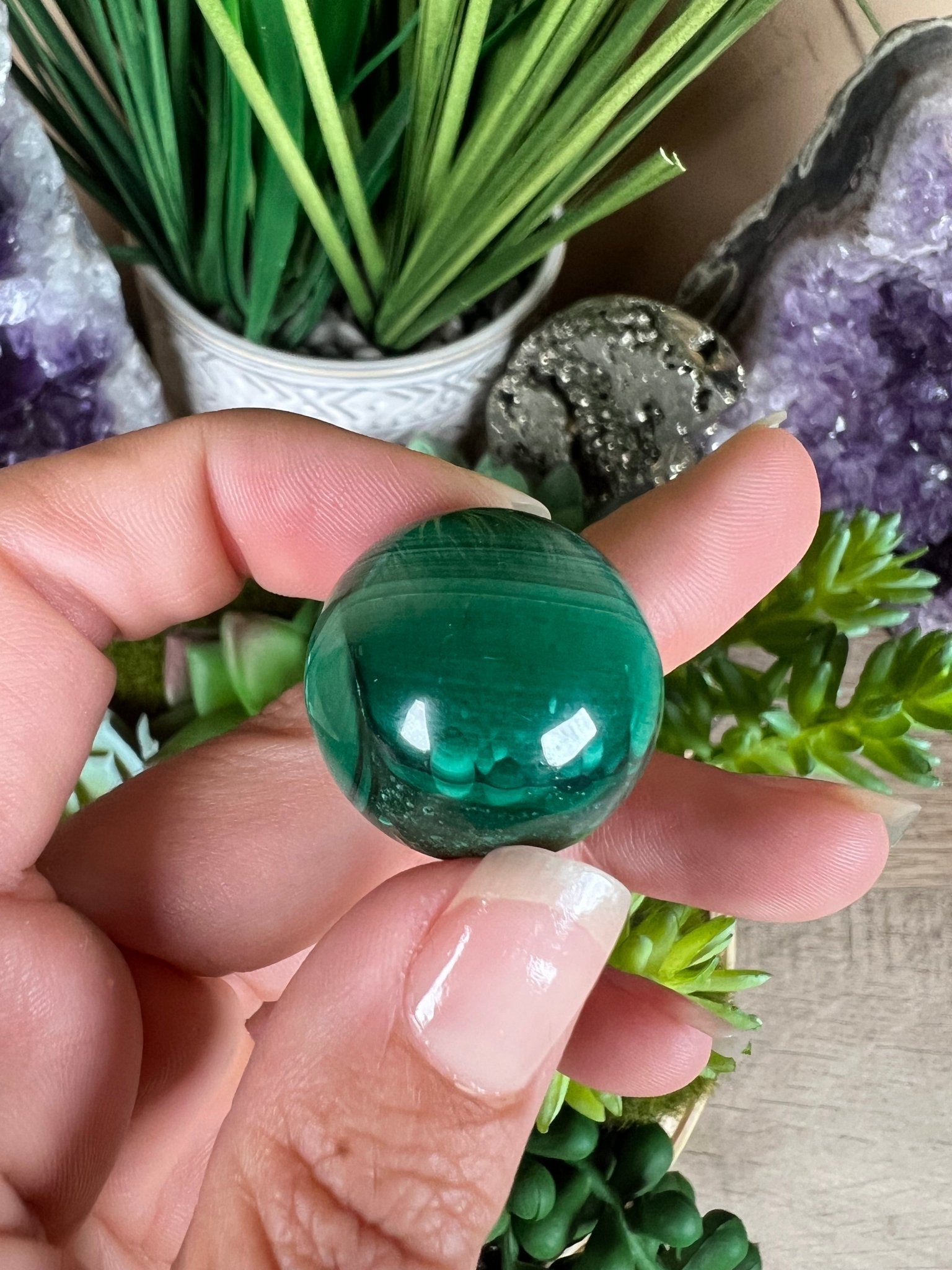 Mini Malachite Sphere 24mm - Purple Door Alchemy