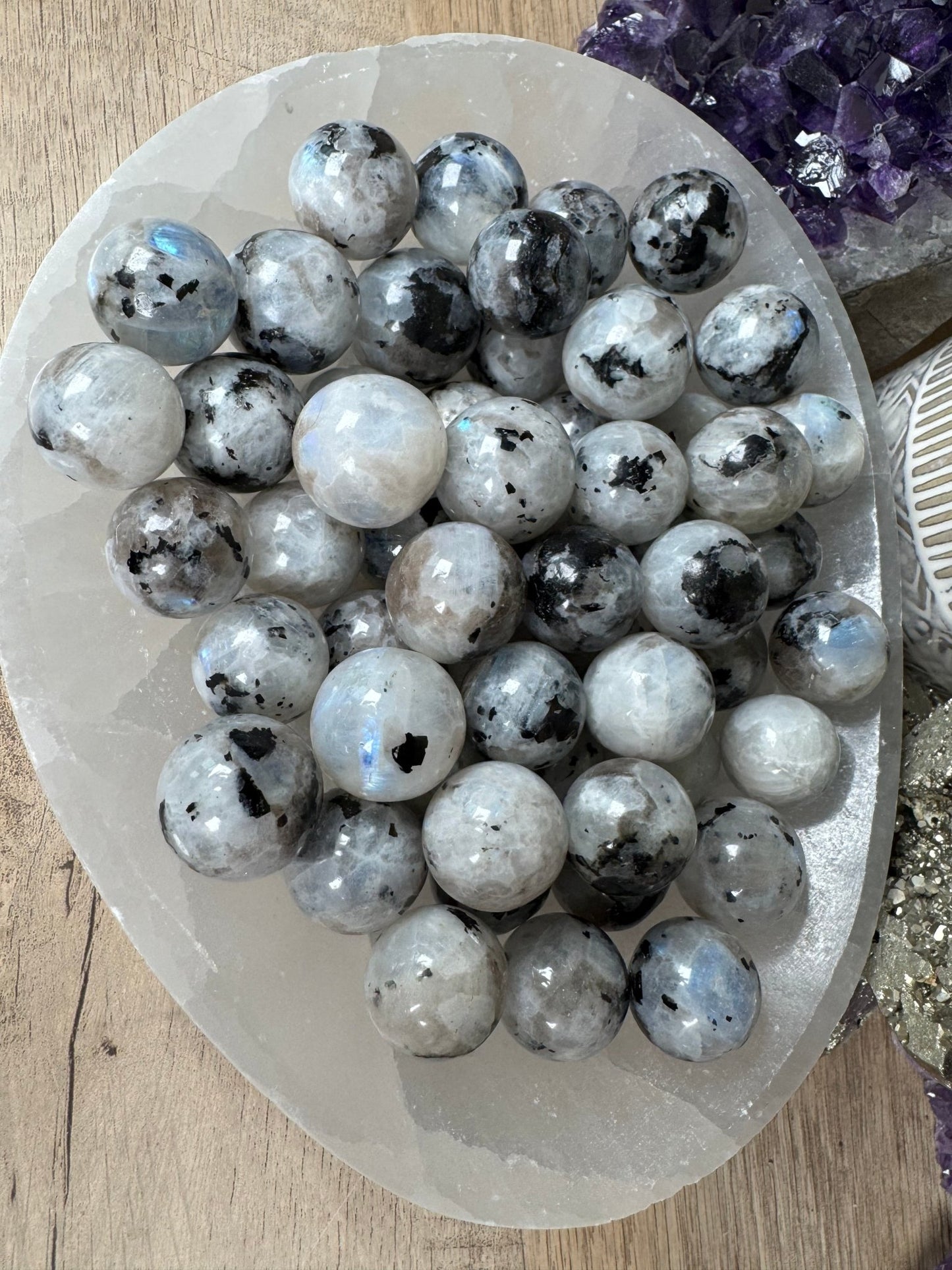 Mini Rainbow Moonstone Spheres - Purple Door Alchemy