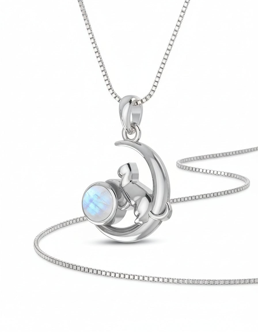 Moonstone Cat Necklace - Purple Door Alchemy
