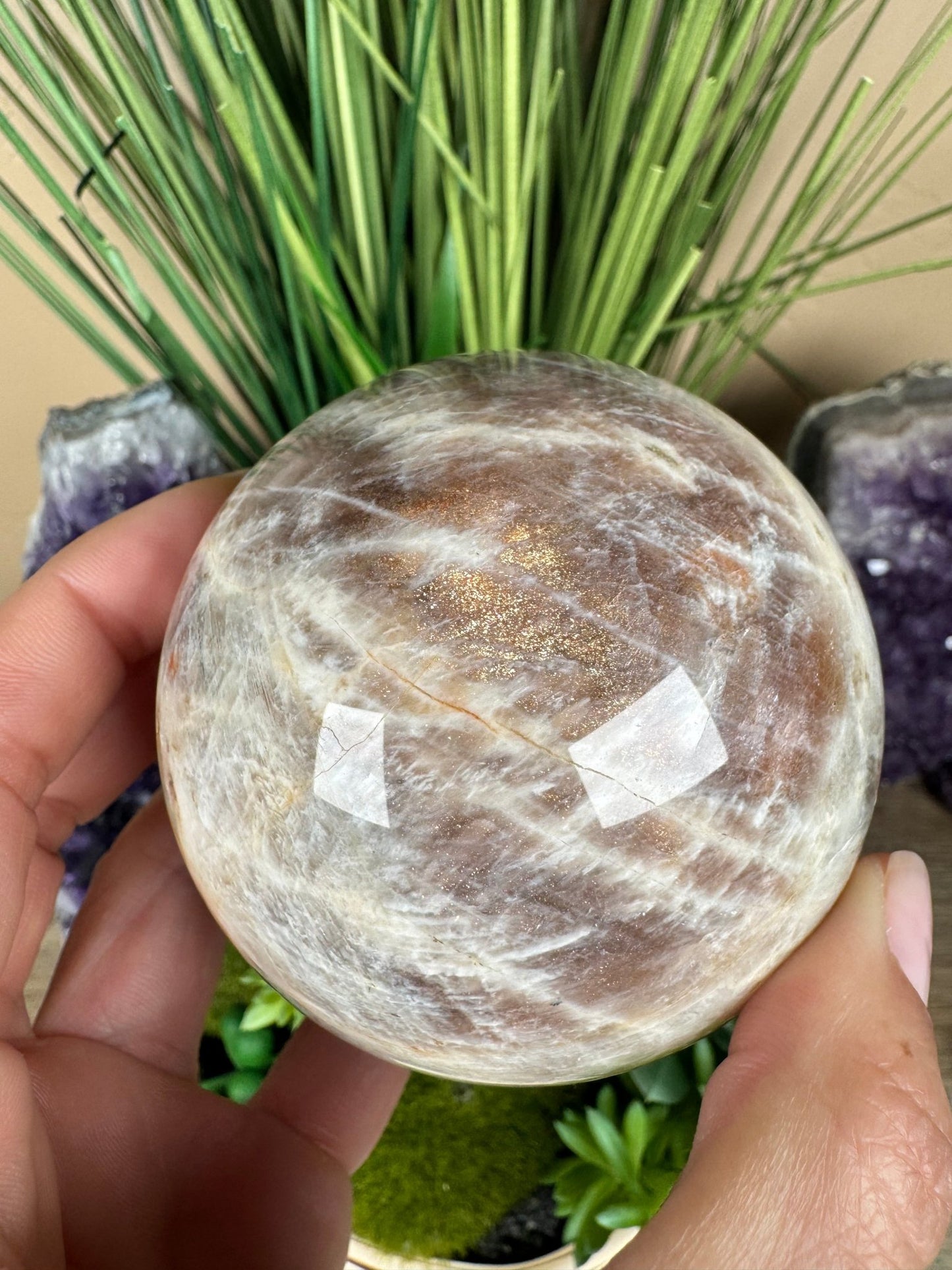 Moonstone Sunstone Sphere 73mm/2.89in - Purple Door Alchemy
