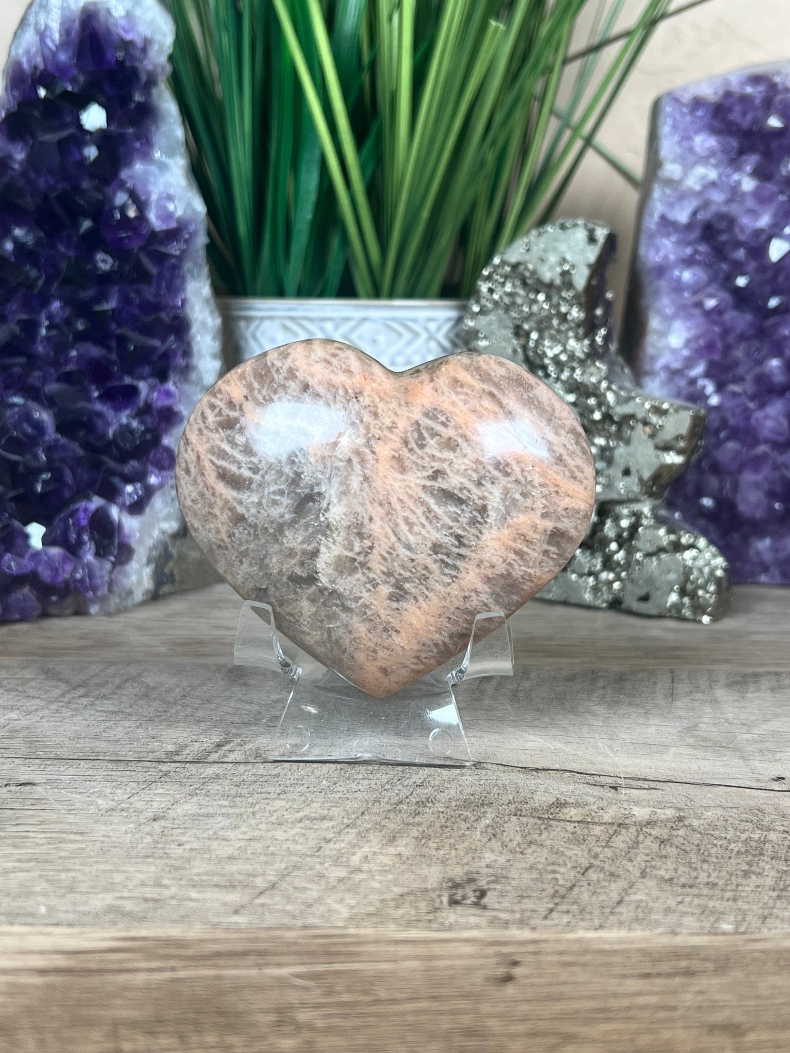 Peach Moonstone Heart 82mm, 3.22in - Purple Door Alchemy