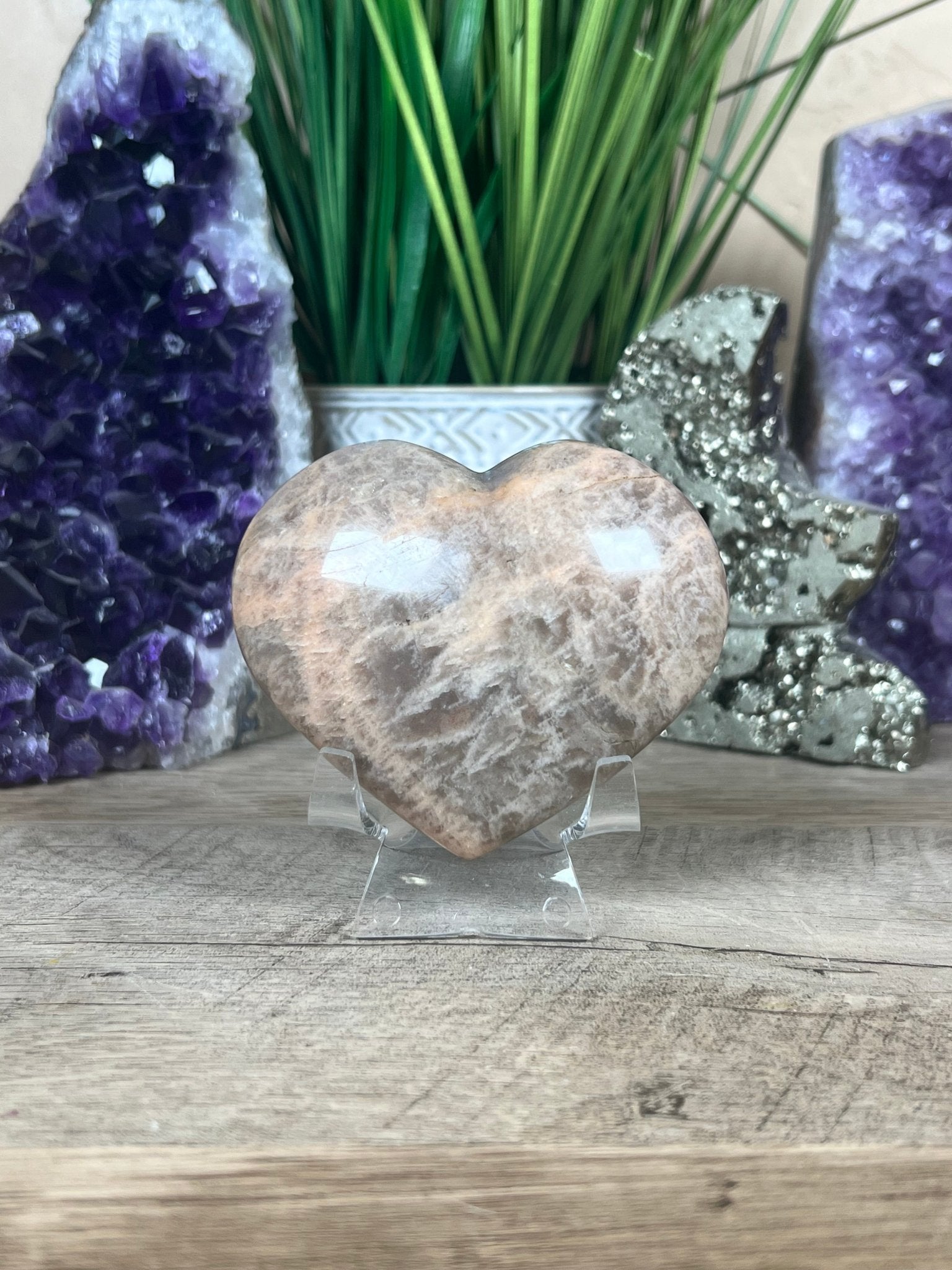 Peach Moonstone Heart 82mm, 3.22in - Purple Door Alchemy