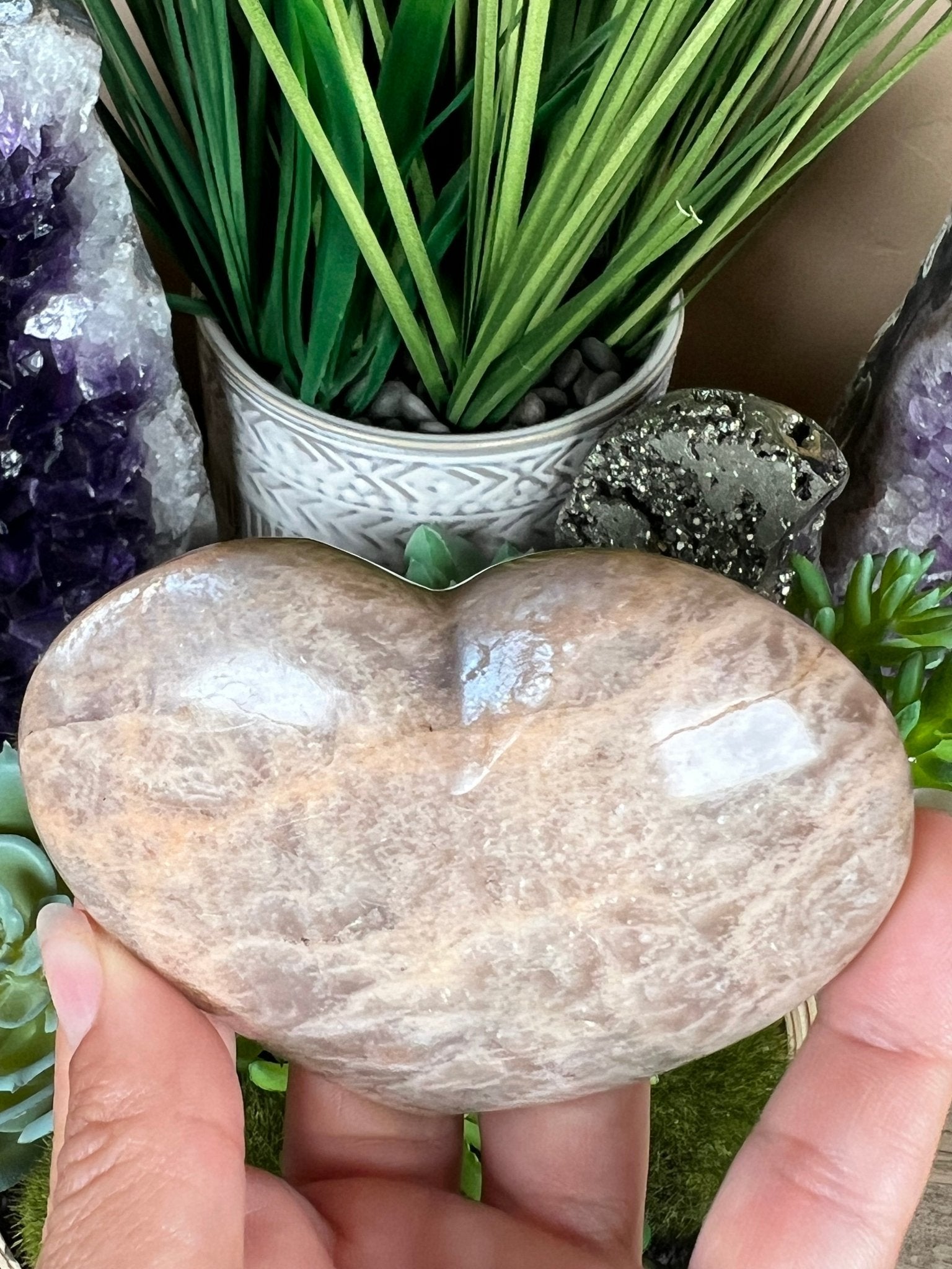 Peach Moonstone Heart 82mm, 3.22in - Purple Door Alchemy