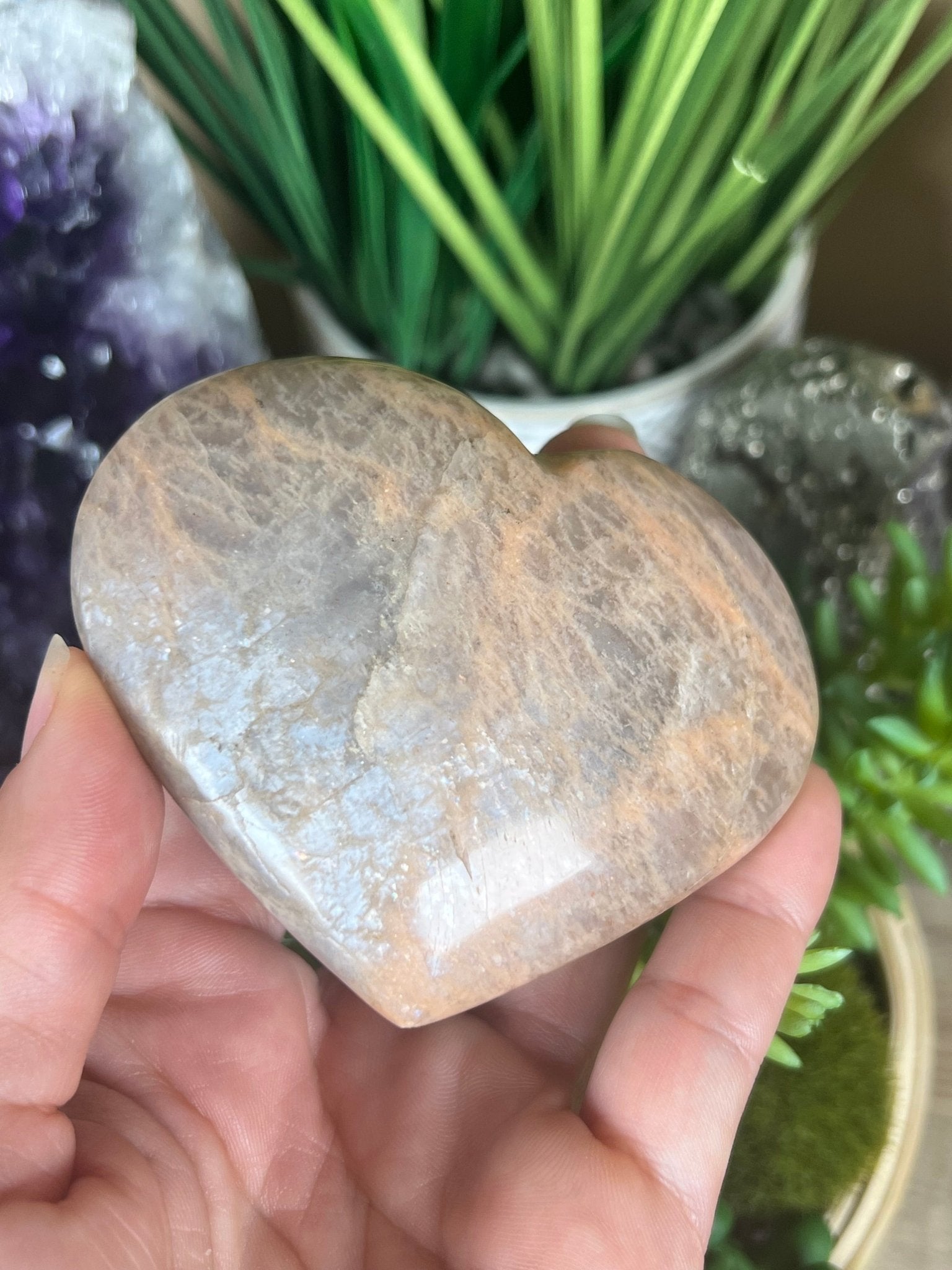 Peach Moonstone Heart 82mm, 3.22in - Purple Door Alchemy