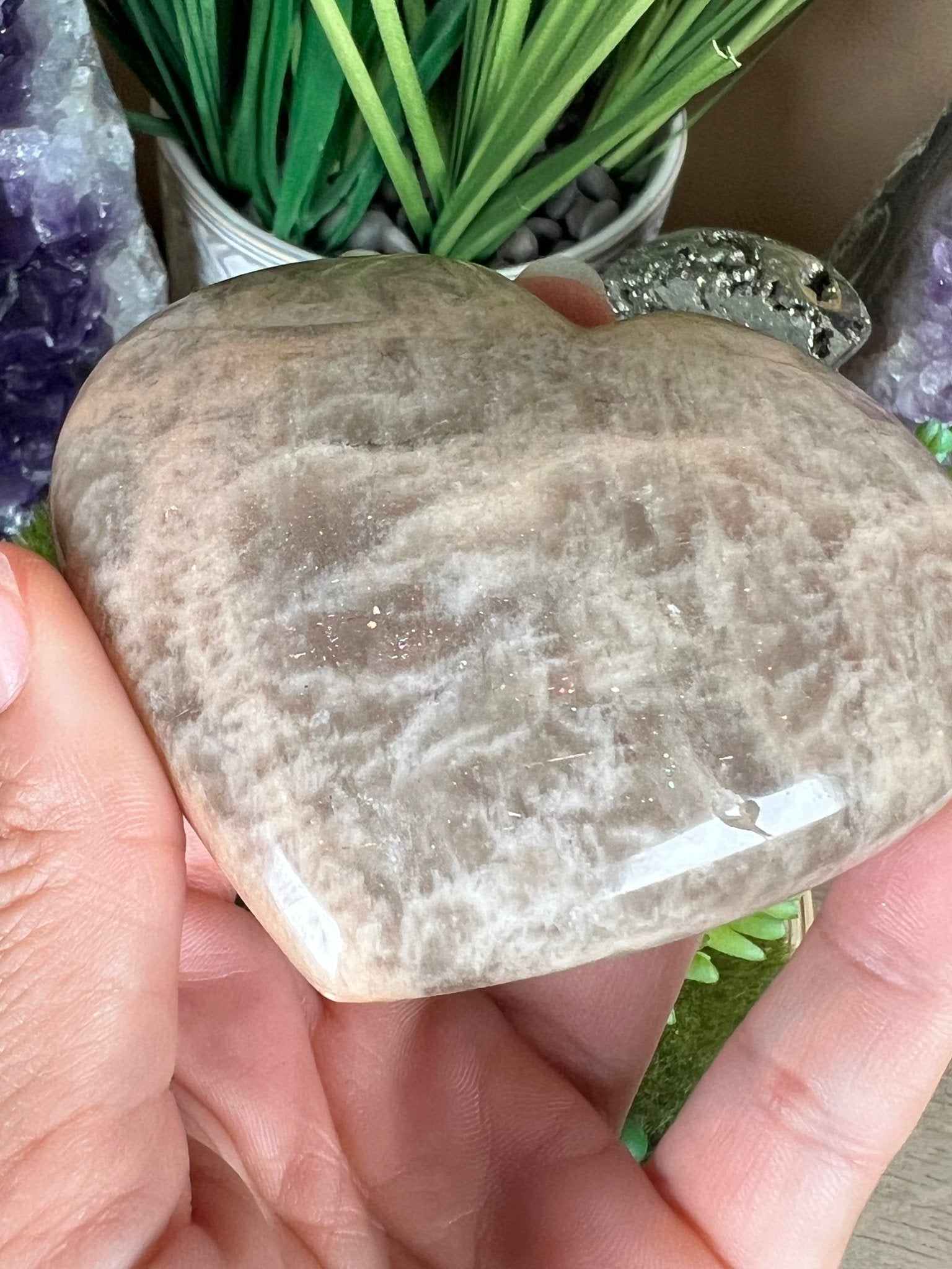 Peach Moonstone Heart 82mm, 3.22in - Purple Door Alchemy