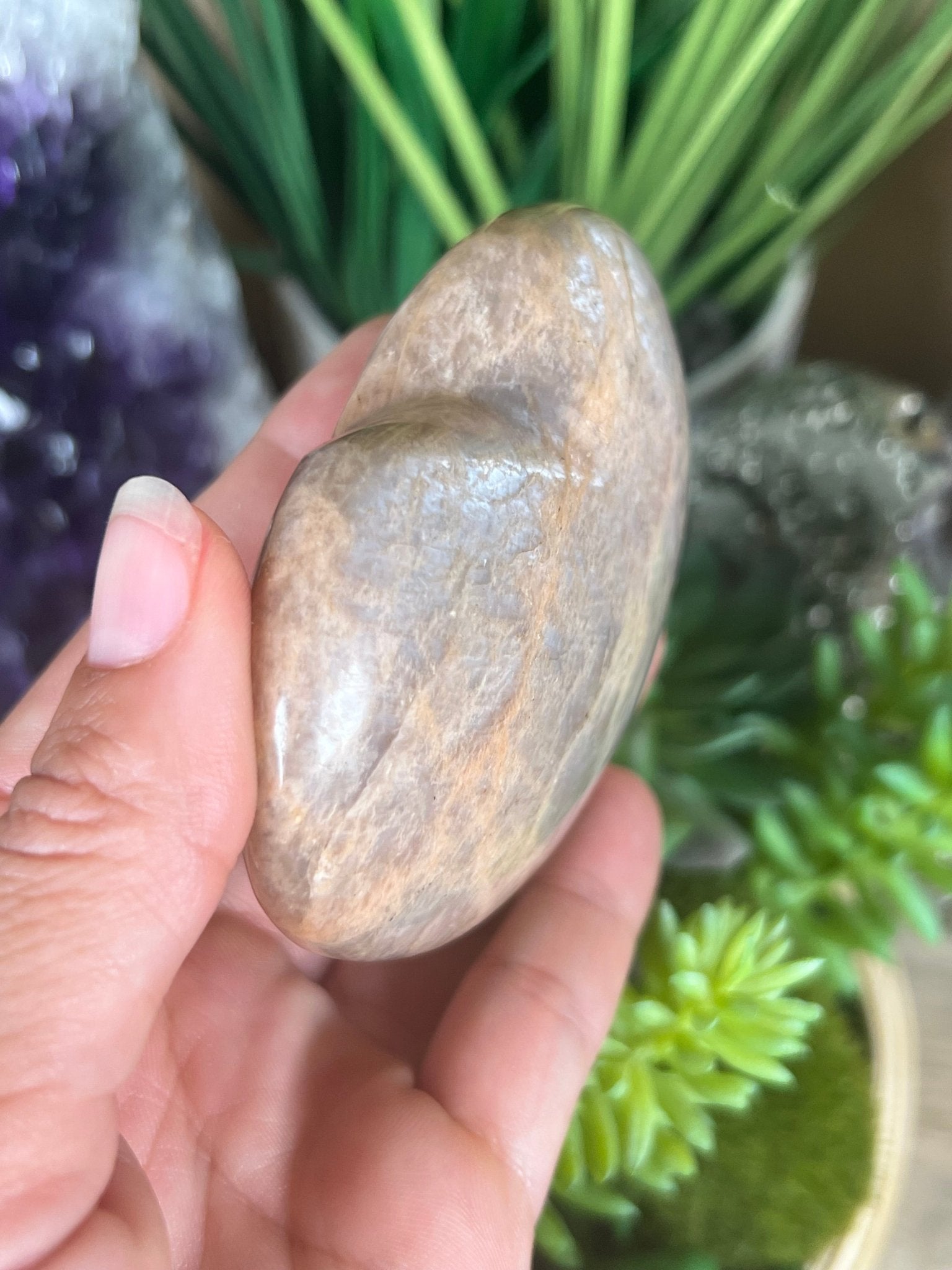 Peach Moonstone Heart 82mm, 3.22in - Purple Door Alchemy