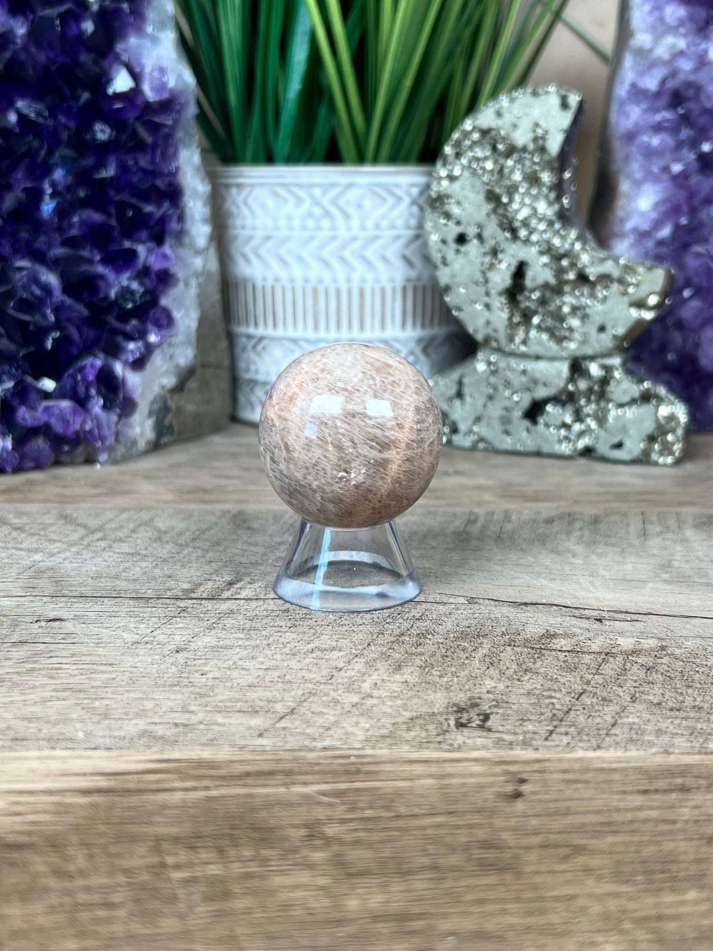 Peach Moonstone Sphere 39mm (1.53in) - Purple Door Alchemy