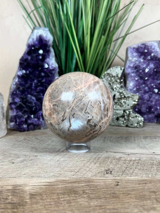 Peach Moonstone Sphere 88mm (3.46 inches) - Purple Door Alchemy