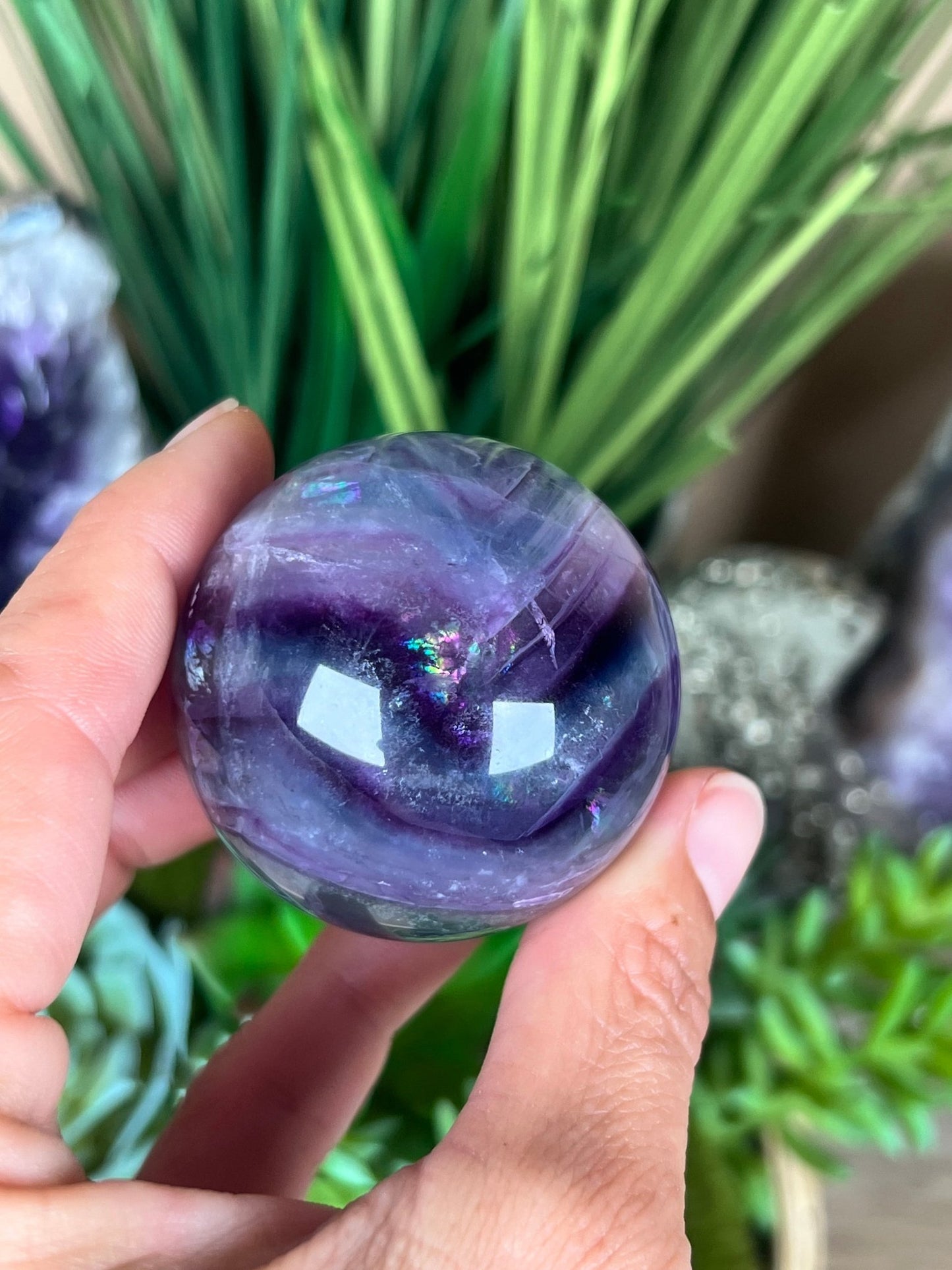 Rainbow Fluorite Sphere 46mm/1.8in - Purple Door Alchemy