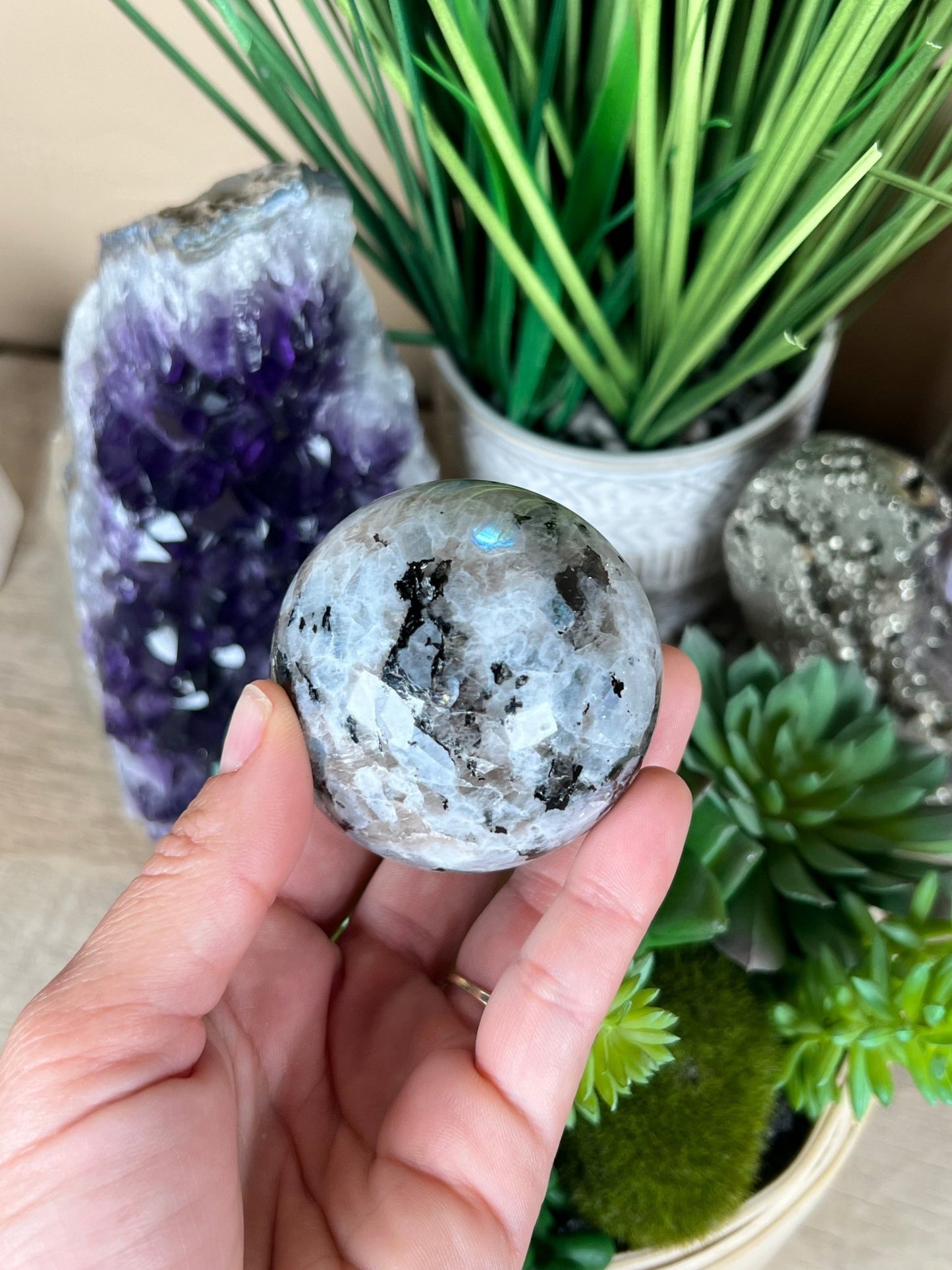 Rainbow Moonstone Sphere 57mm (2.2") - Purple Door Alchemy