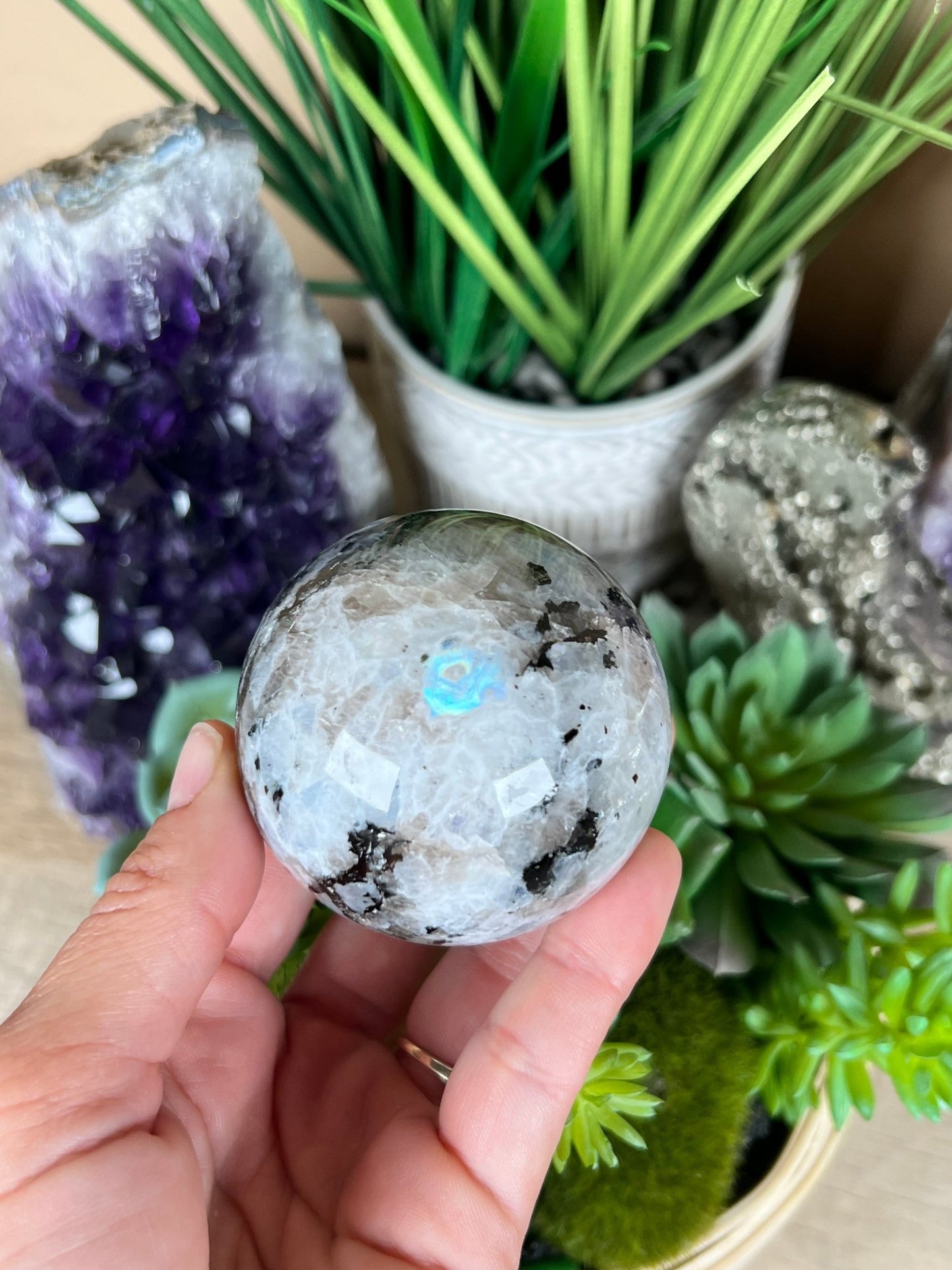 Rainbow Moonstone Sphere 57mm (2.2") - Purple Door Alchemy