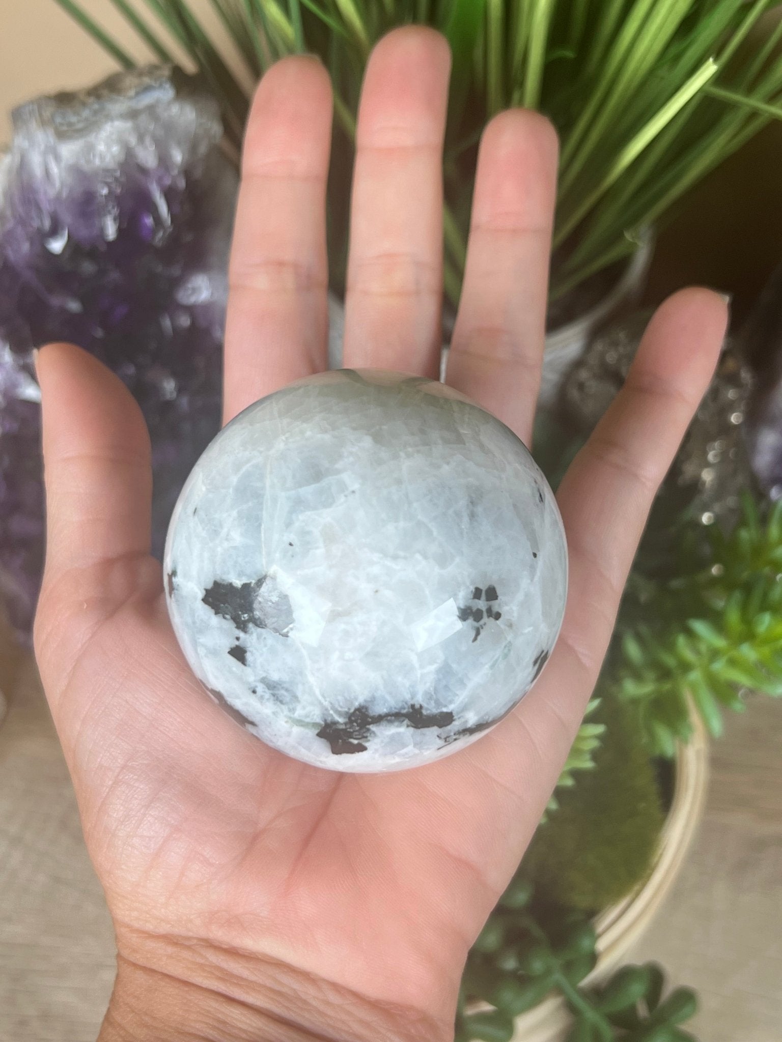 Rainbow Moonstone Sphere 60mm (2.36") - Purple Door Alchemy