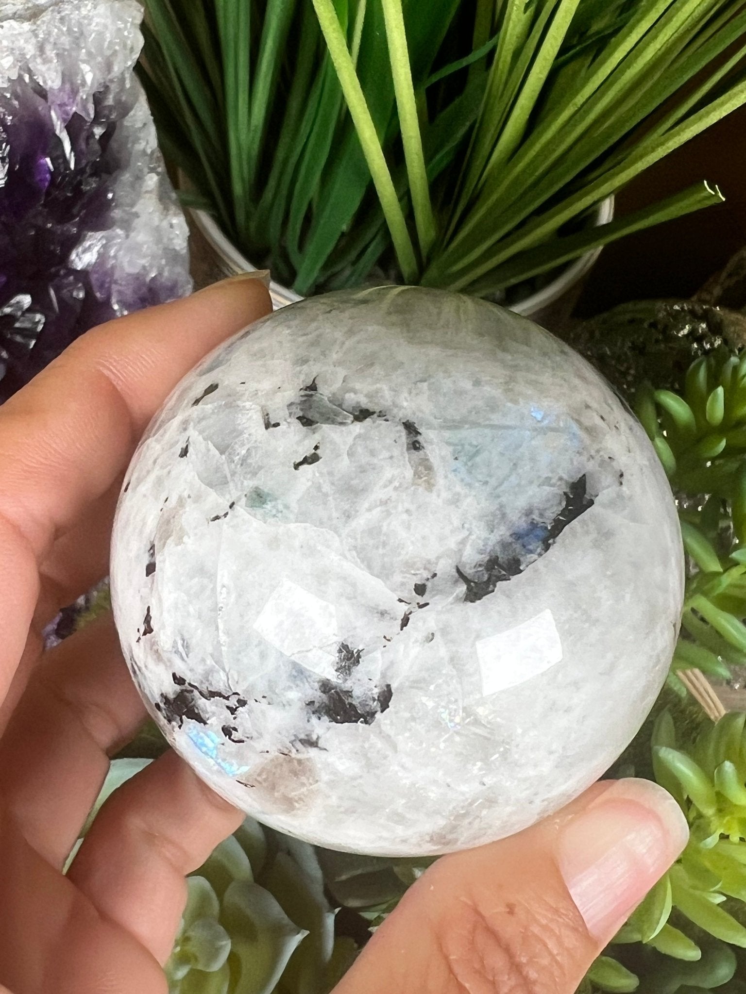 Rainbow Moonstone Sphere 60mm (2.36") - Purple Door Alchemy