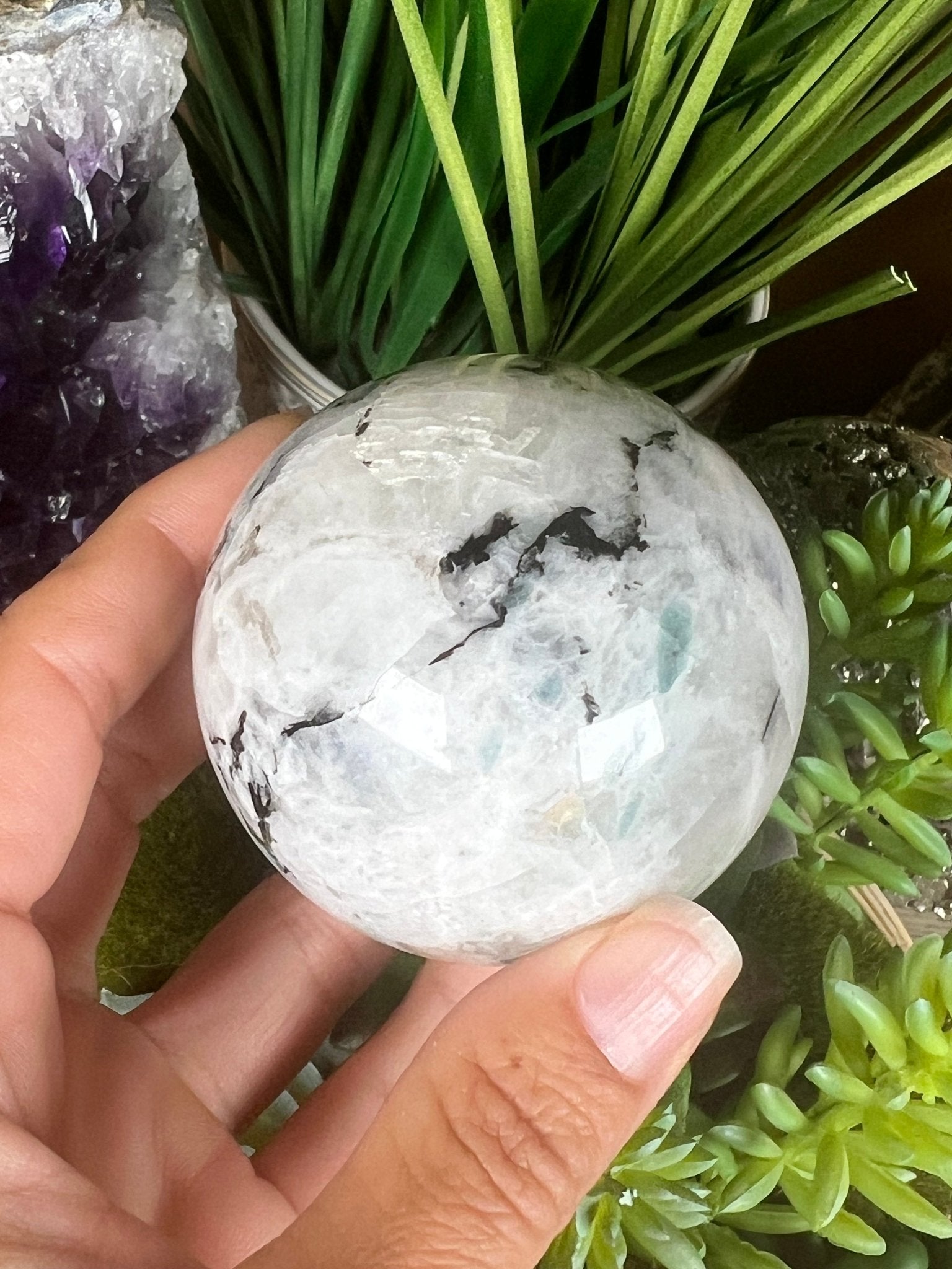 Rainbow Moonstone Sphere 60mm (2.36") - Purple Door Alchemy