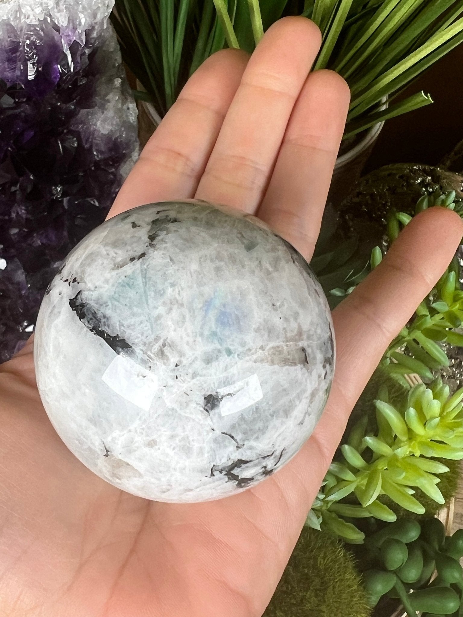 Rainbow Moonstone Sphere 60mm (2.36") - Purple Door Alchemy