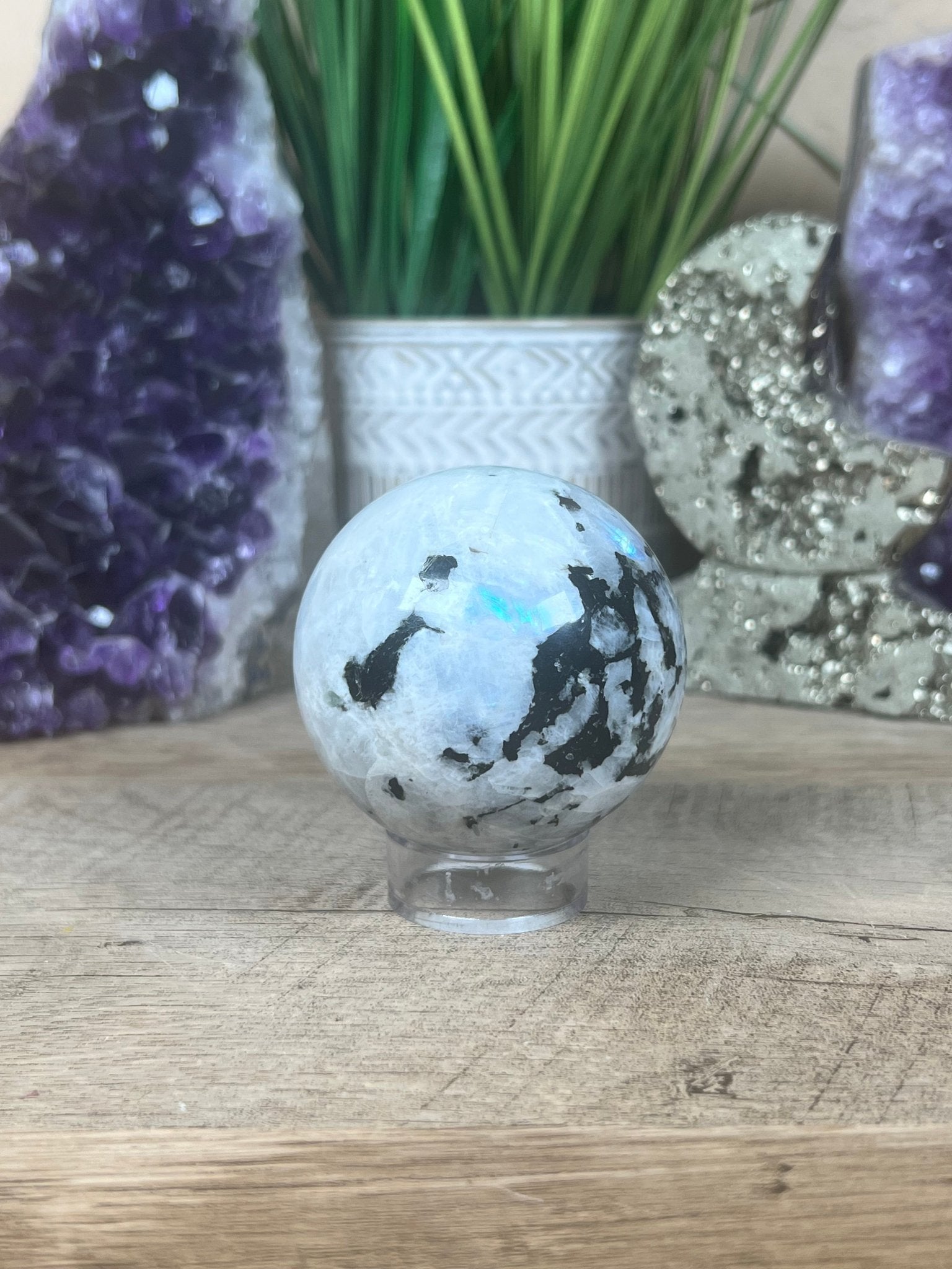 Rainbow Moonstone Sphere 60mm (2.36") - Purple Door Alchemy