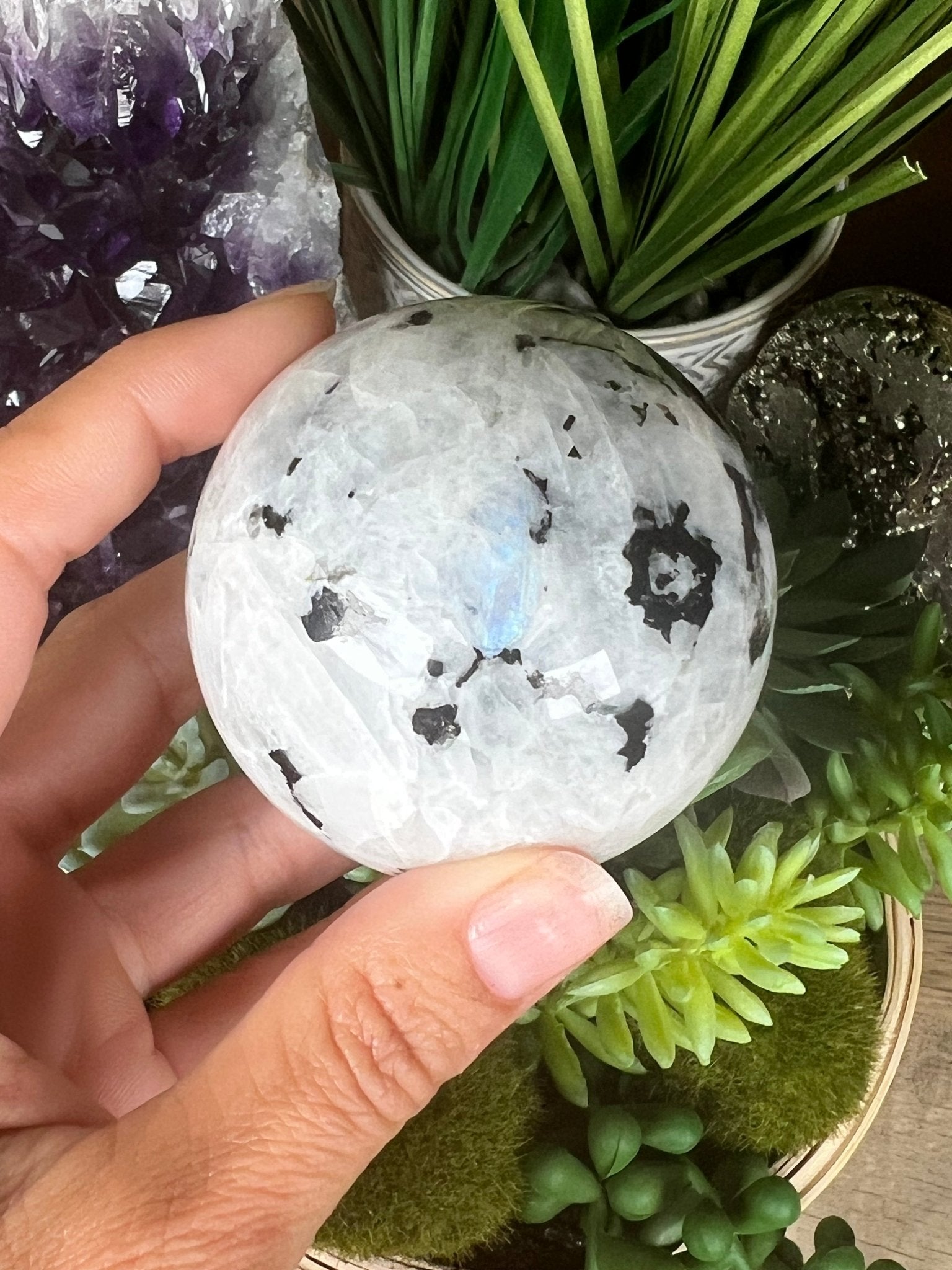 Rainbow Moonstone Sphere 60mm (2.36") - Purple Door Alchemy
