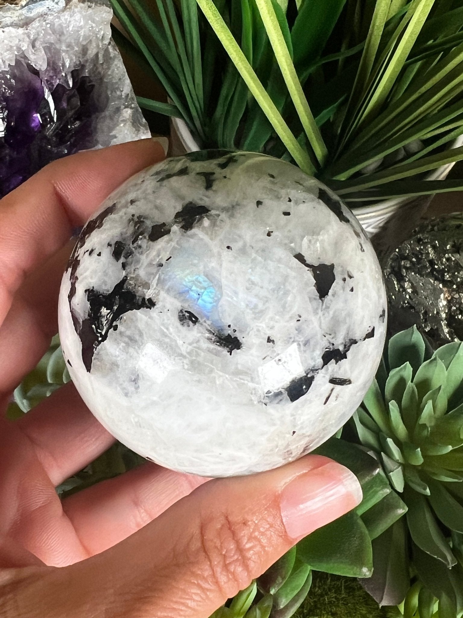 Rainbow Moonstone Sphere 61mm (2.4") - Purple Door Alchemy