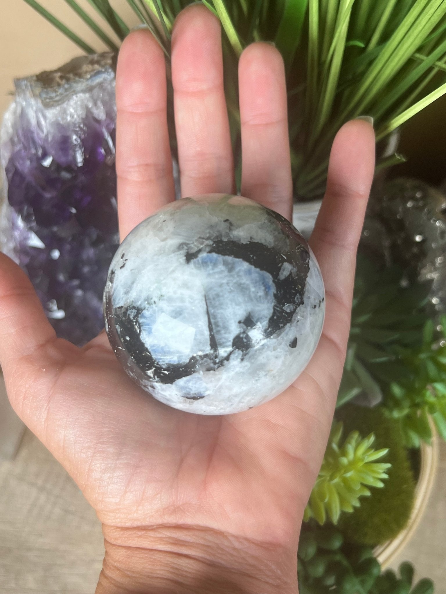 Rainbow Moonstone Sphere 61mm (2.4") - Purple Door Alchemy