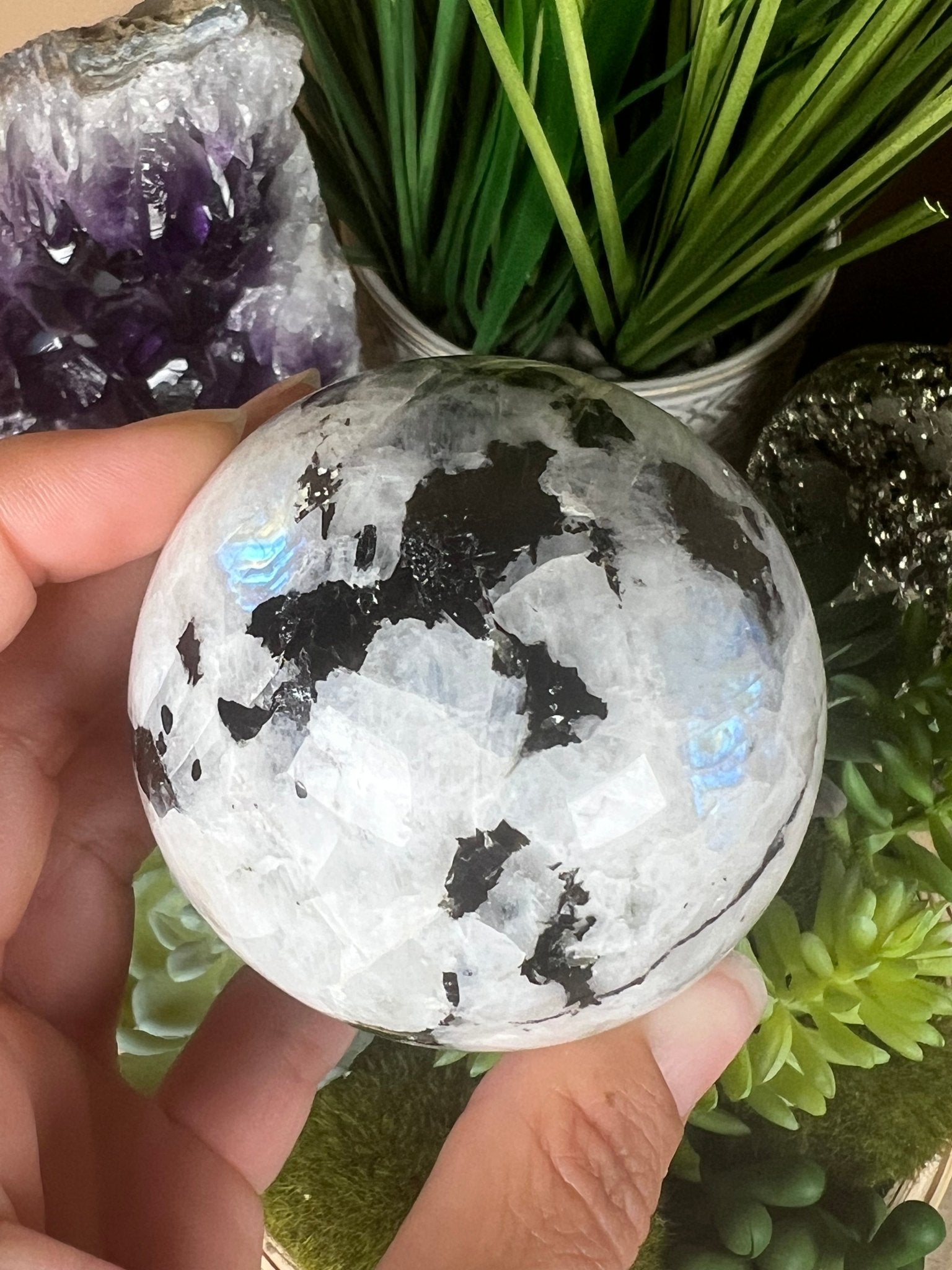 Rainbow Moonstone Sphere 62mm (2.47") - Purple Door Alchemy