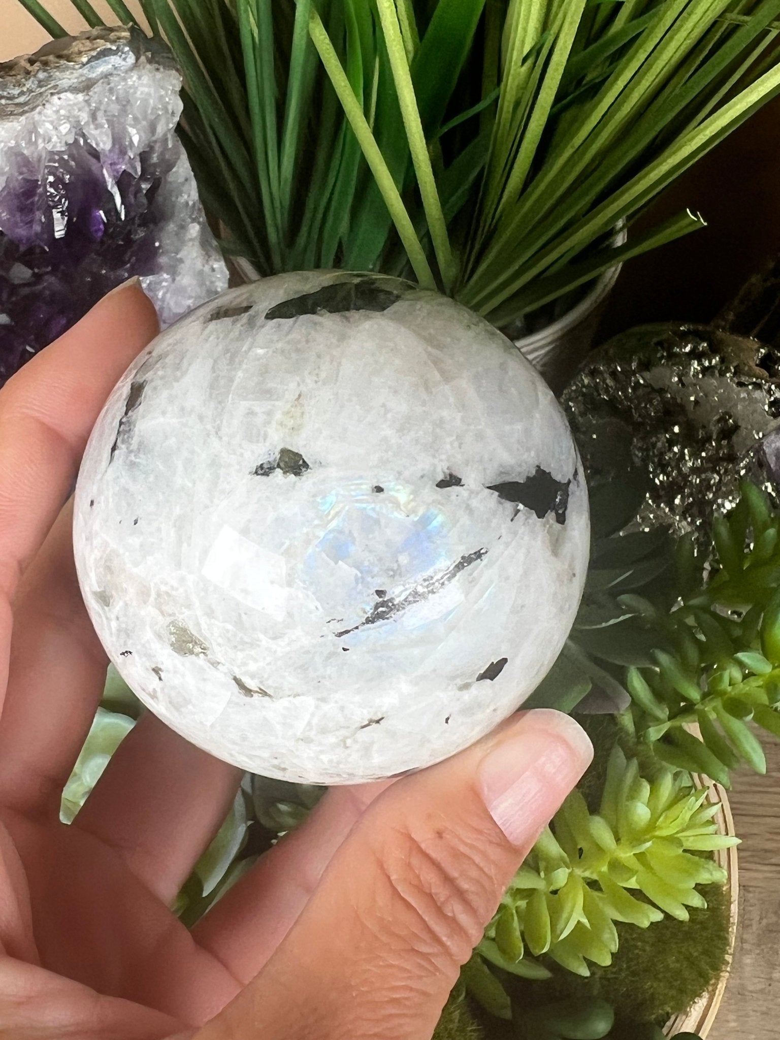 Rainbow Moonstone Sphere 62mm (2.47") - Purple Door Alchemy