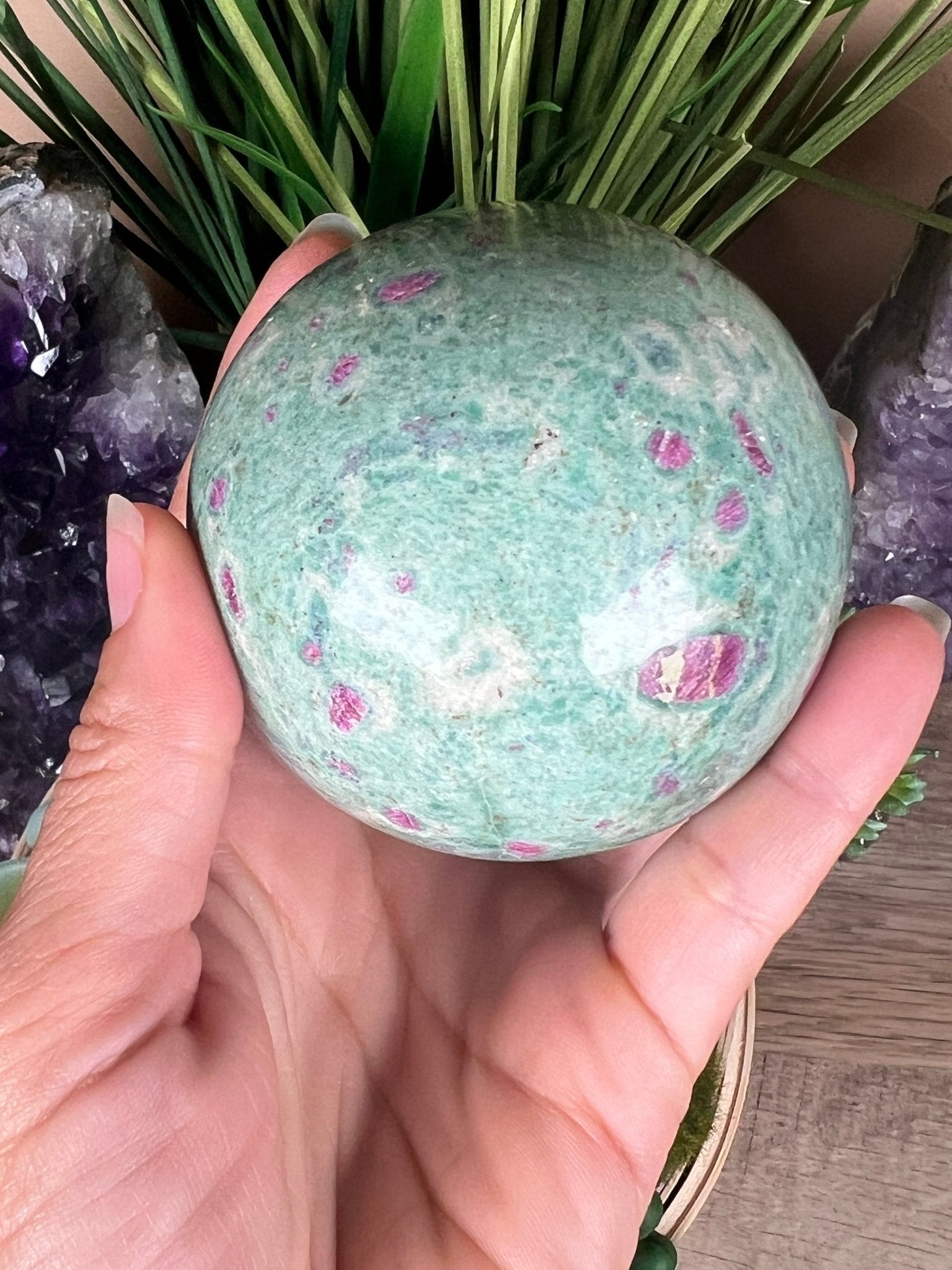 Ruby in Fuchsite Sphere 73mm, 2.9in - Purple Door Alchemy