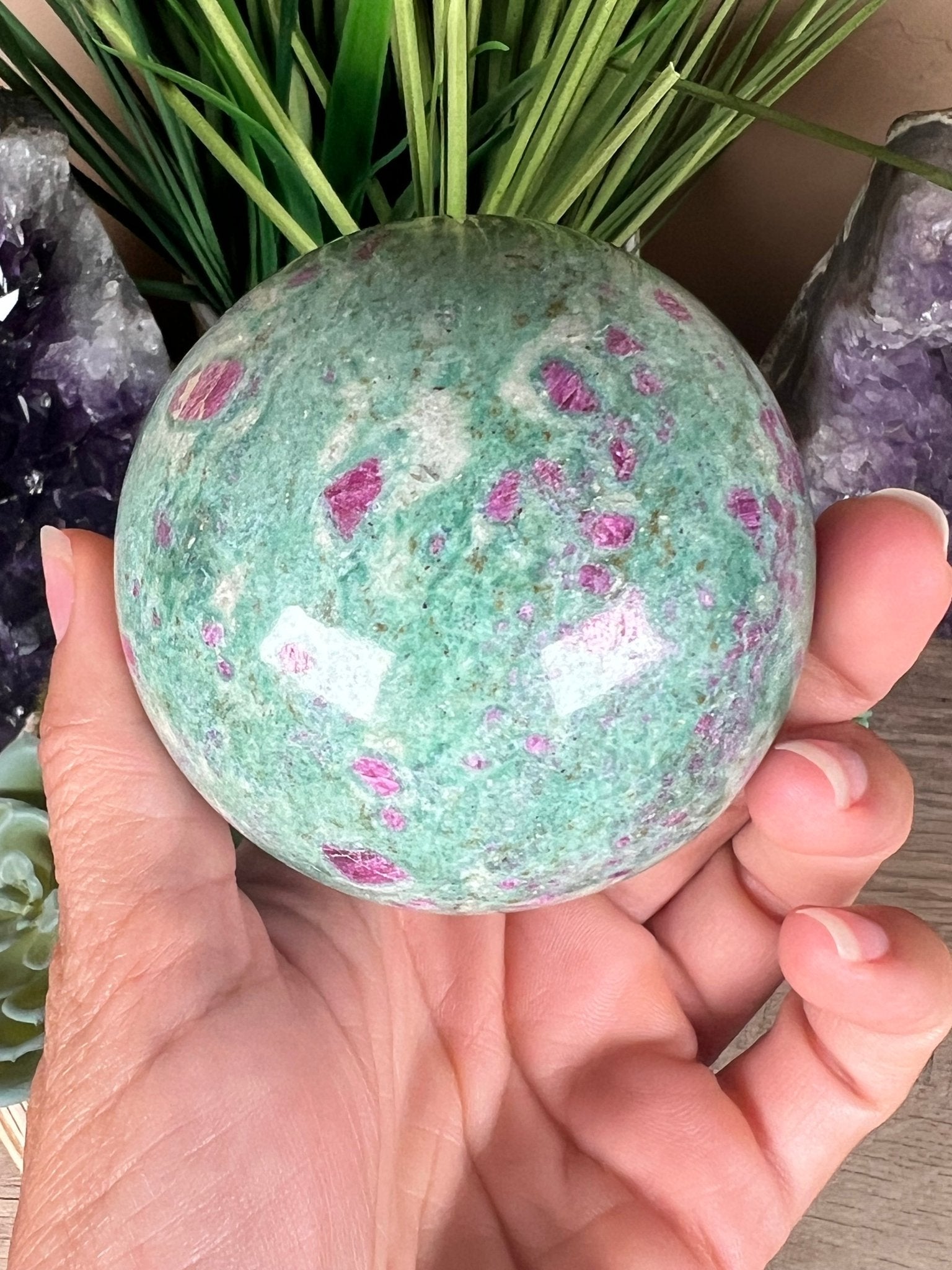 Ruby in Fuchsite Sphere 73mm, 2.9in - Purple Door Alchemy