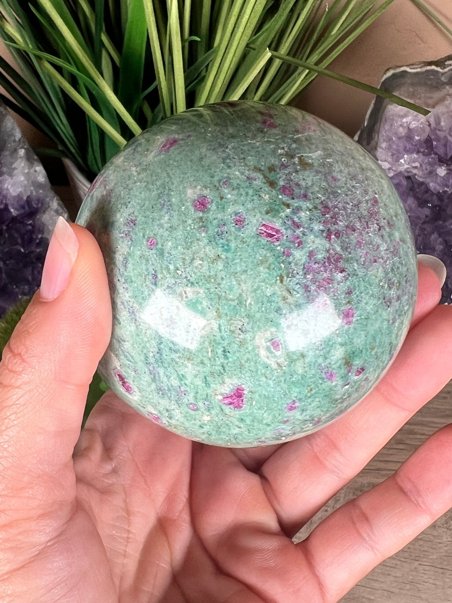 Ruby in Fuchsite Sphere 73mm, 2.9in - Purple Door Alchemy