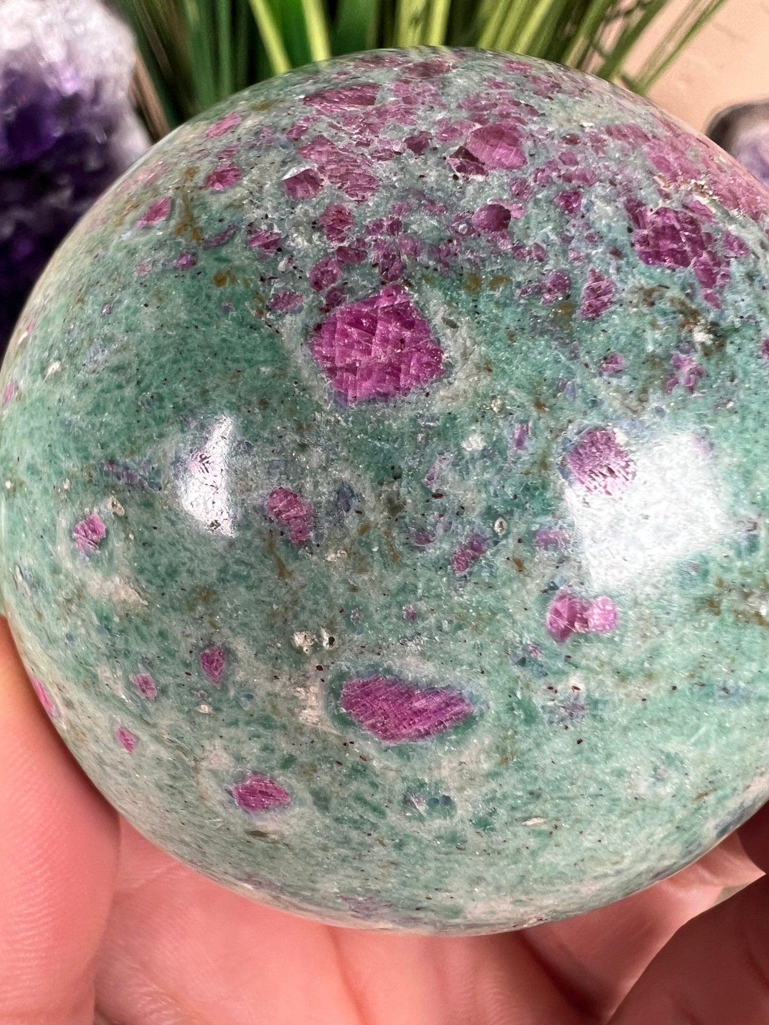 Ruby in Fuchsite Sphere 73mm, 2.9in - Purple Door Alchemy