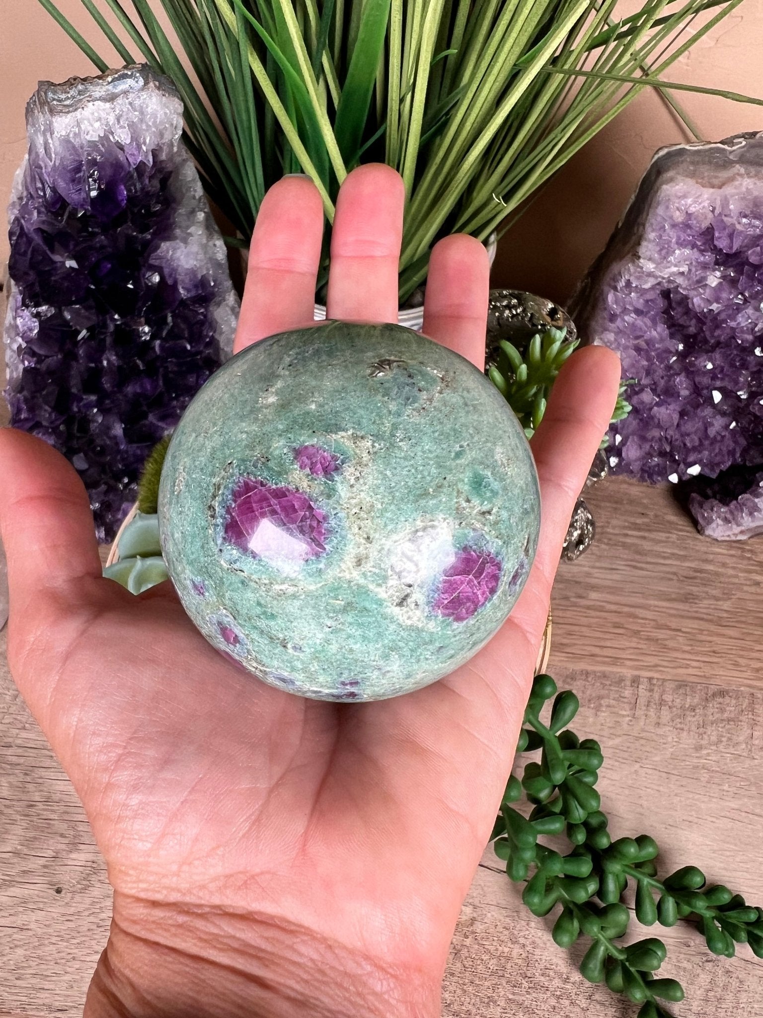 Ruby in Fuchsite with Kyanite Sphere 66mm, 2.7in - Purple Door Alchemy