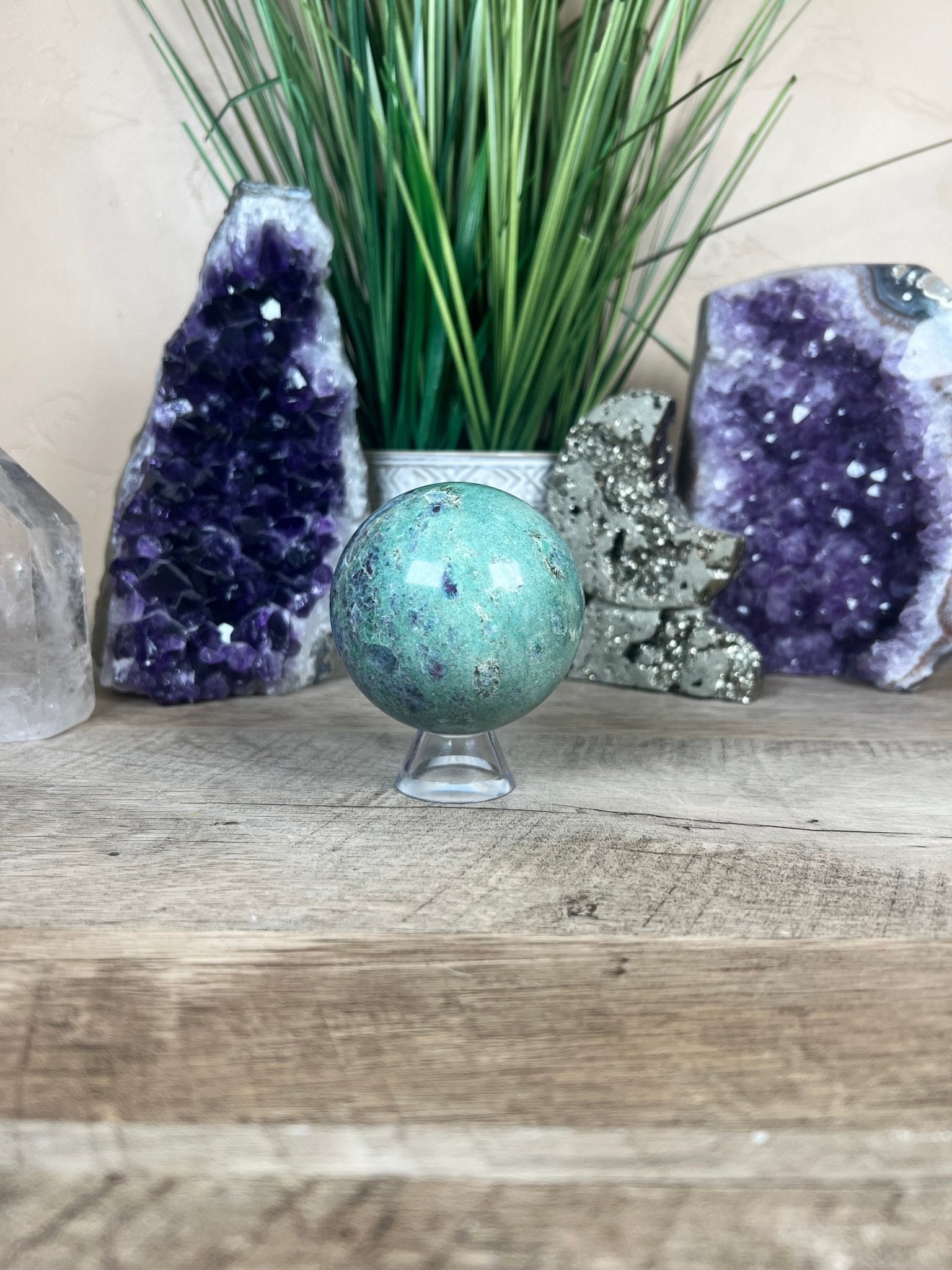 Ruby in Fuchsite with Kyanite Sphere 66mm, 2.7in - Purple Door Alchemy