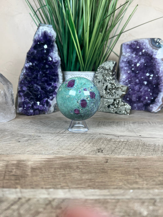 Ruby in Fuchsite with Kyanite Sphere 66mm, 2.7in - Purple Door Alchemy