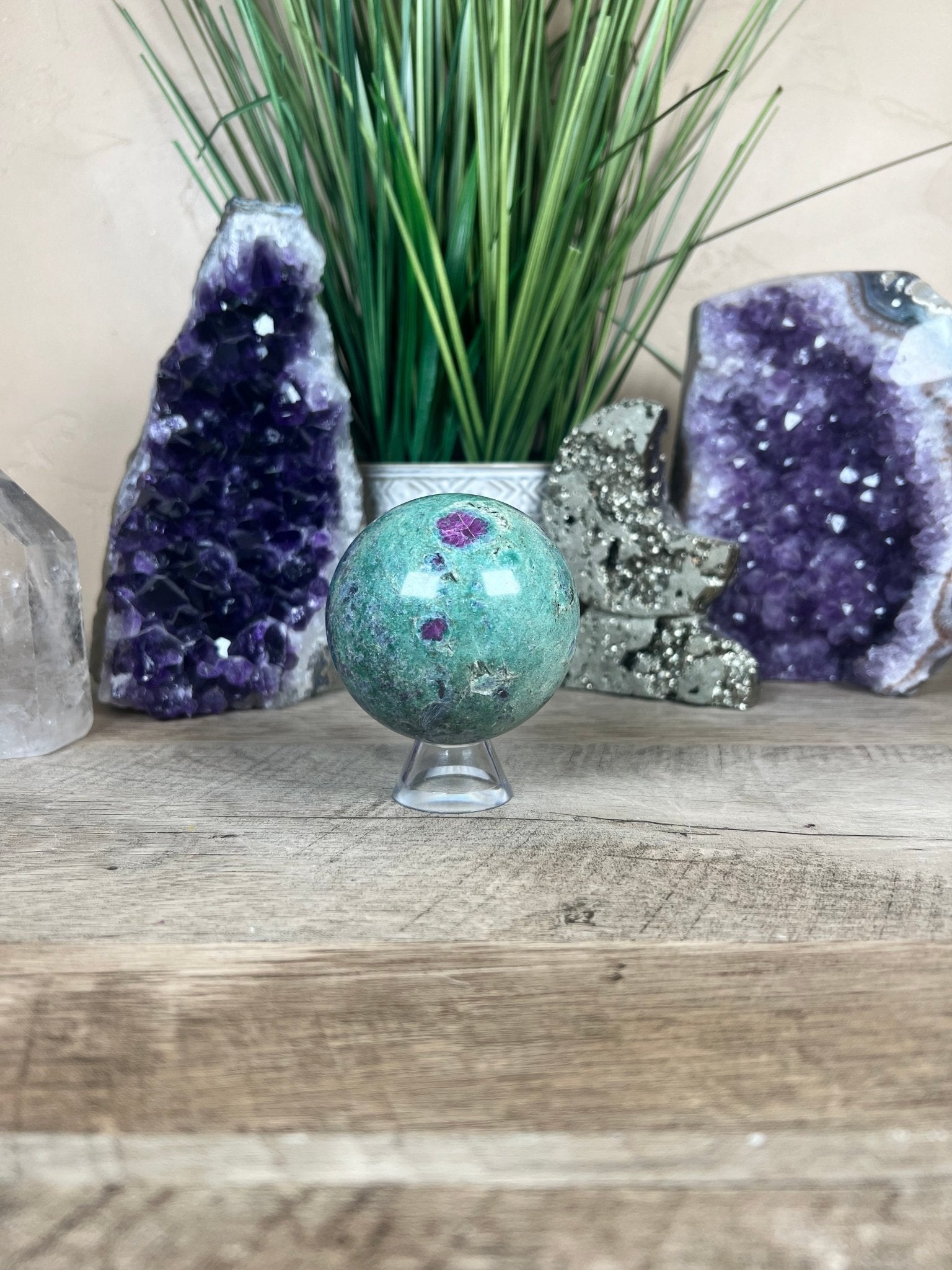 Ruby in Fuchsite with Kyanite Sphere 66mm, 2.7in - Purple Door Alchemy