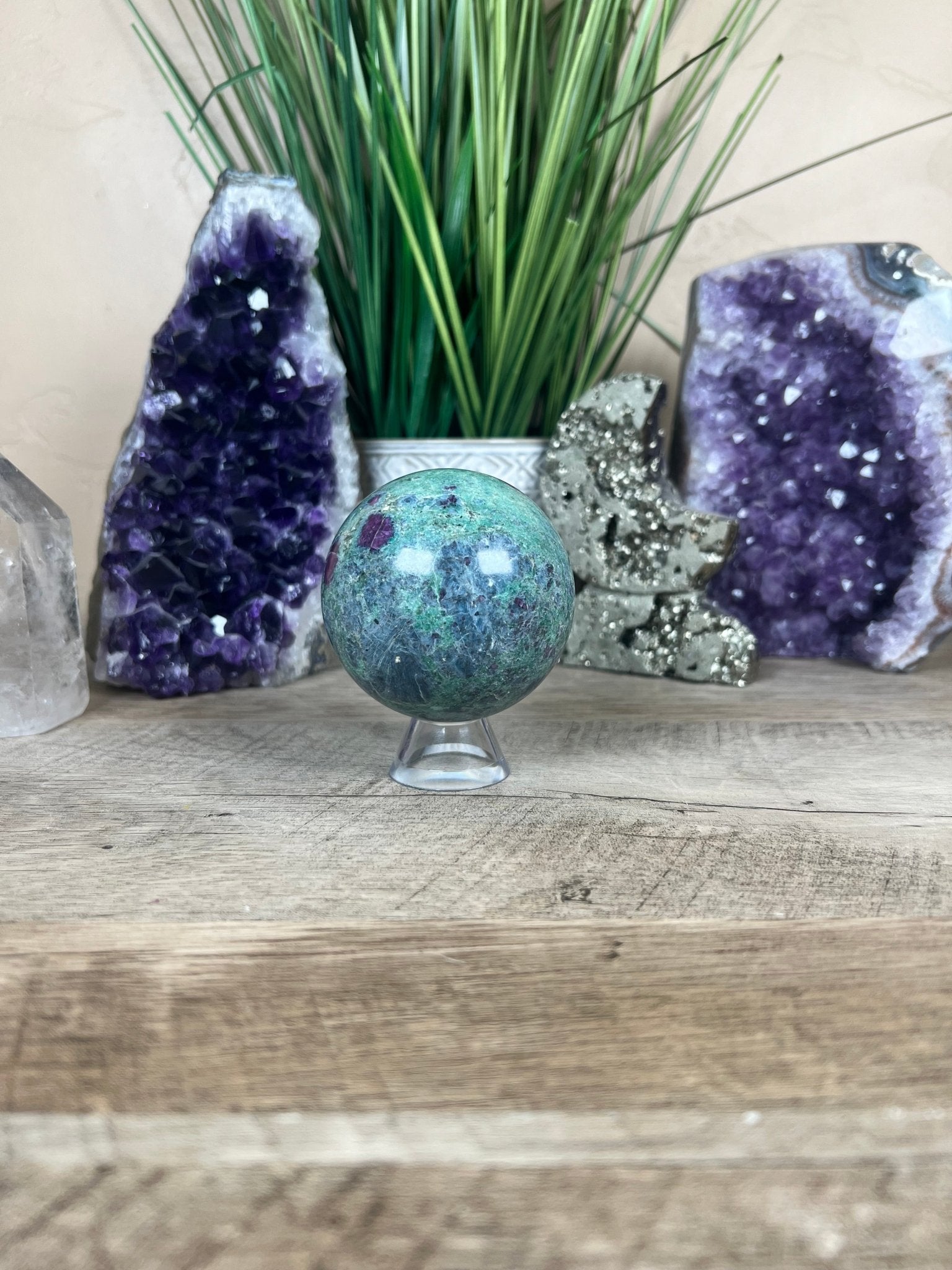 Ruby in Fuchsite with Kyanite Sphere 66mm, 2.7in - Purple Door Alchemy