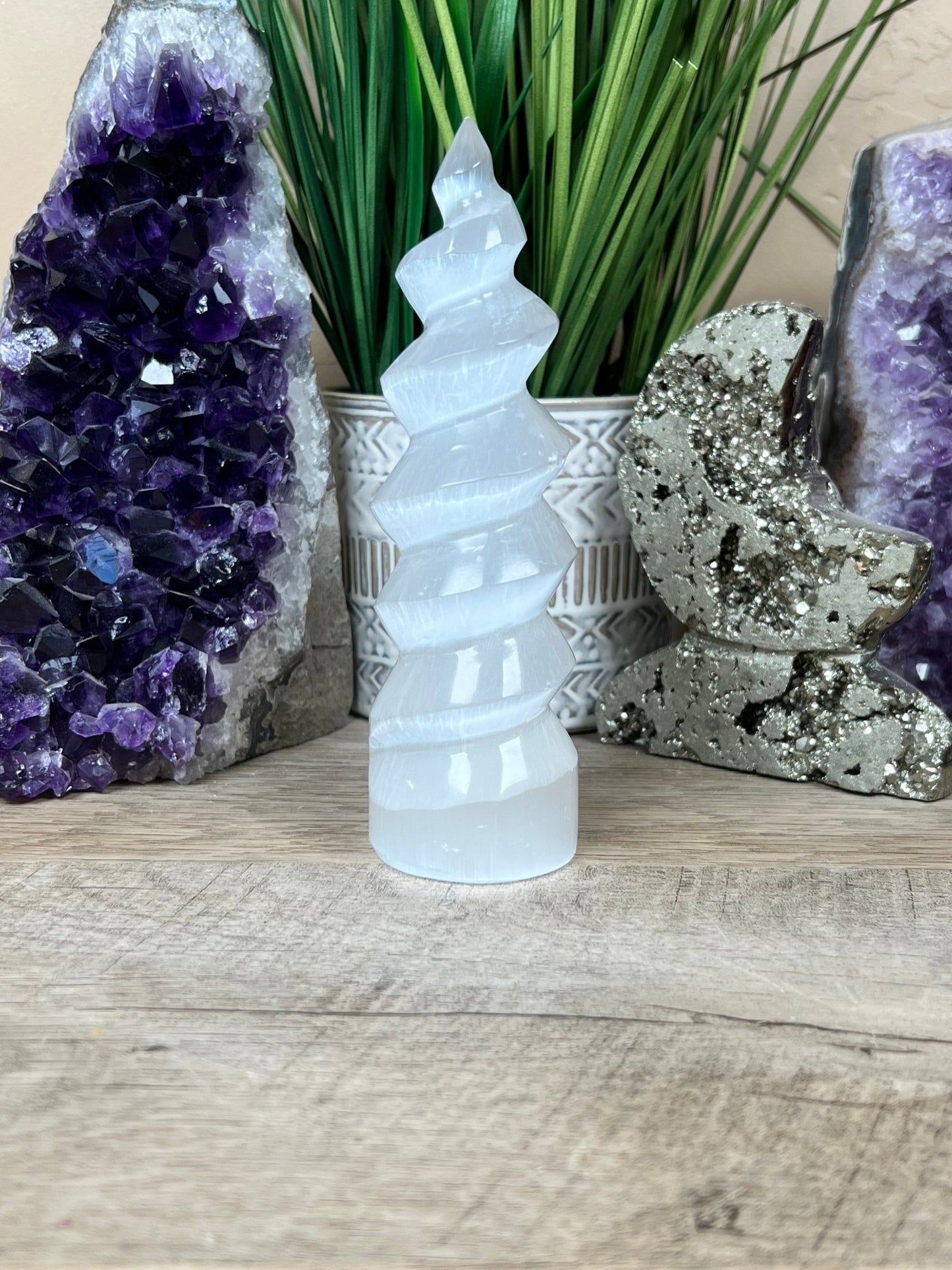 Selenite Spiral Tower - Purple Door Alchemy