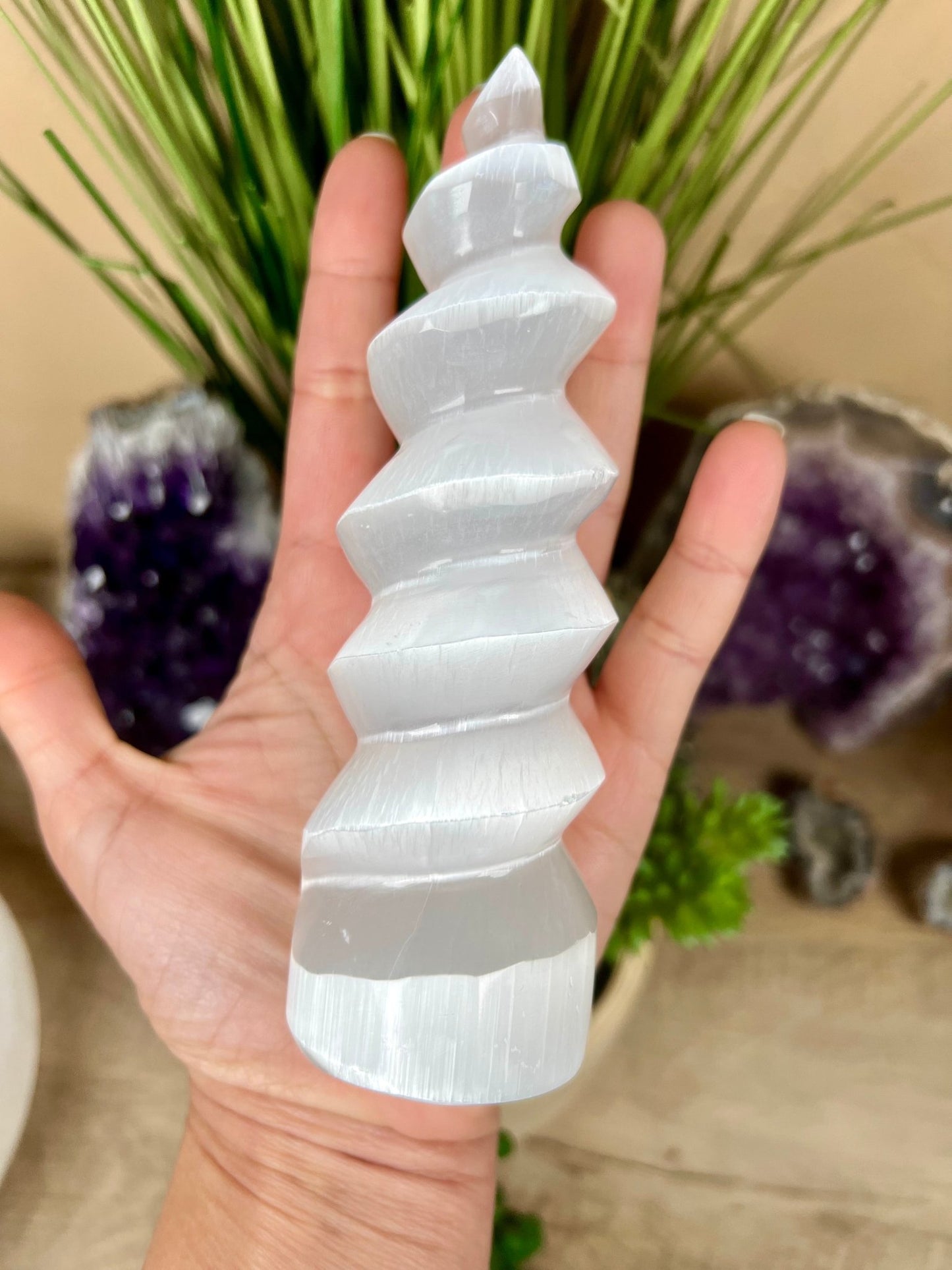 Selenite Spiral Tower - Purple Door Alchemy