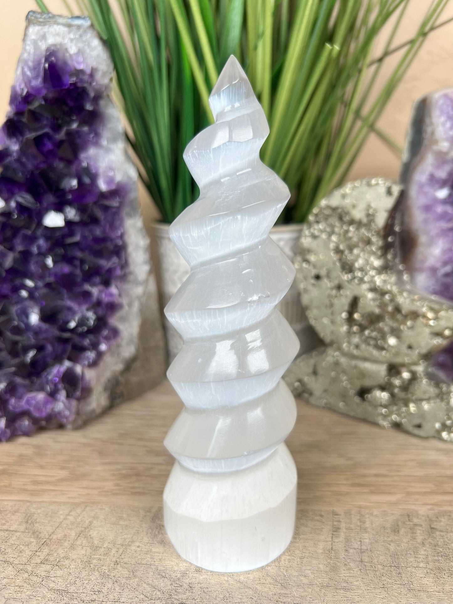 Selenite Spiral Tower - Purple Door Alchemy