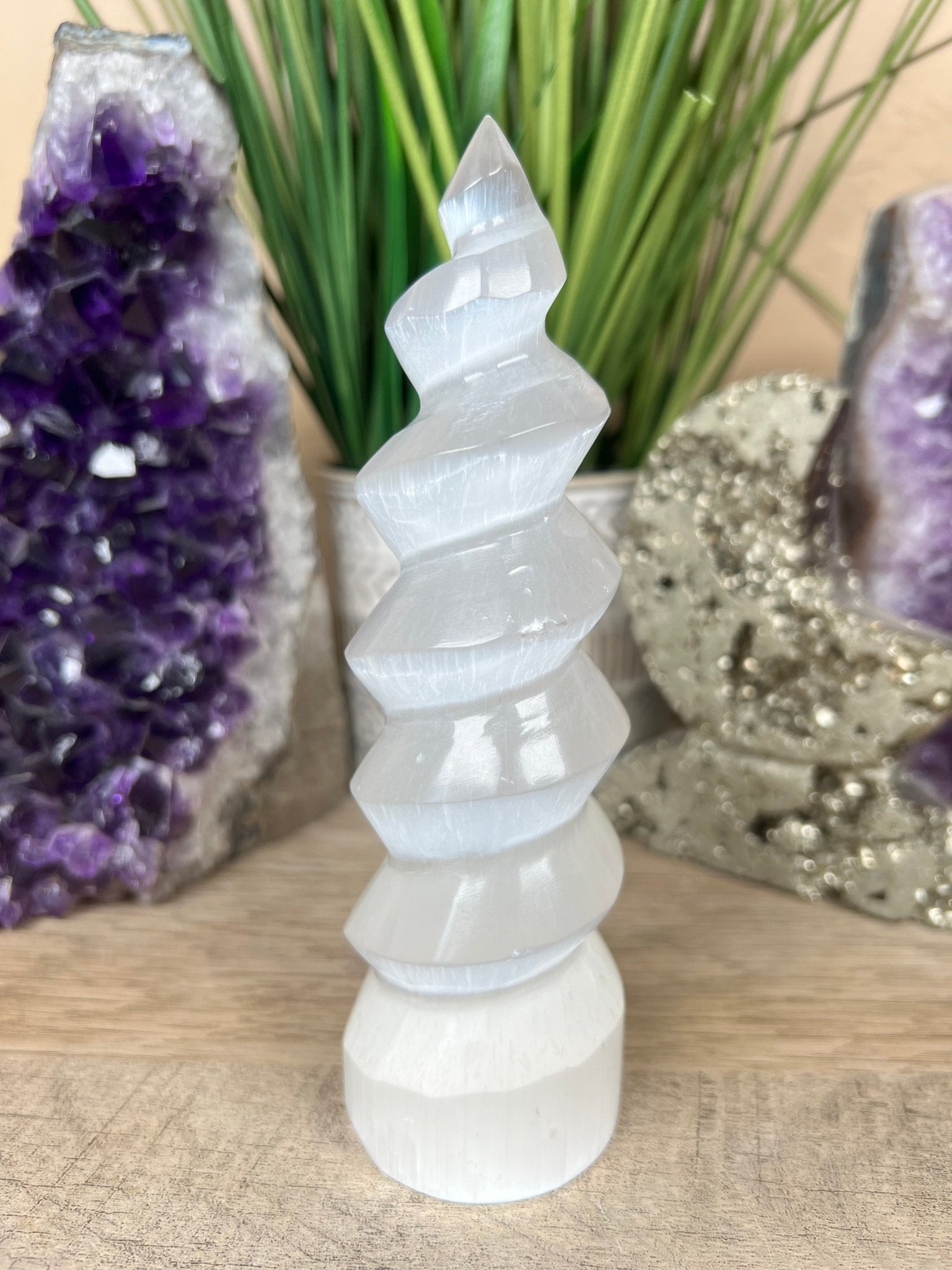Selenite Spiral Tower - Purple Door Alchemy