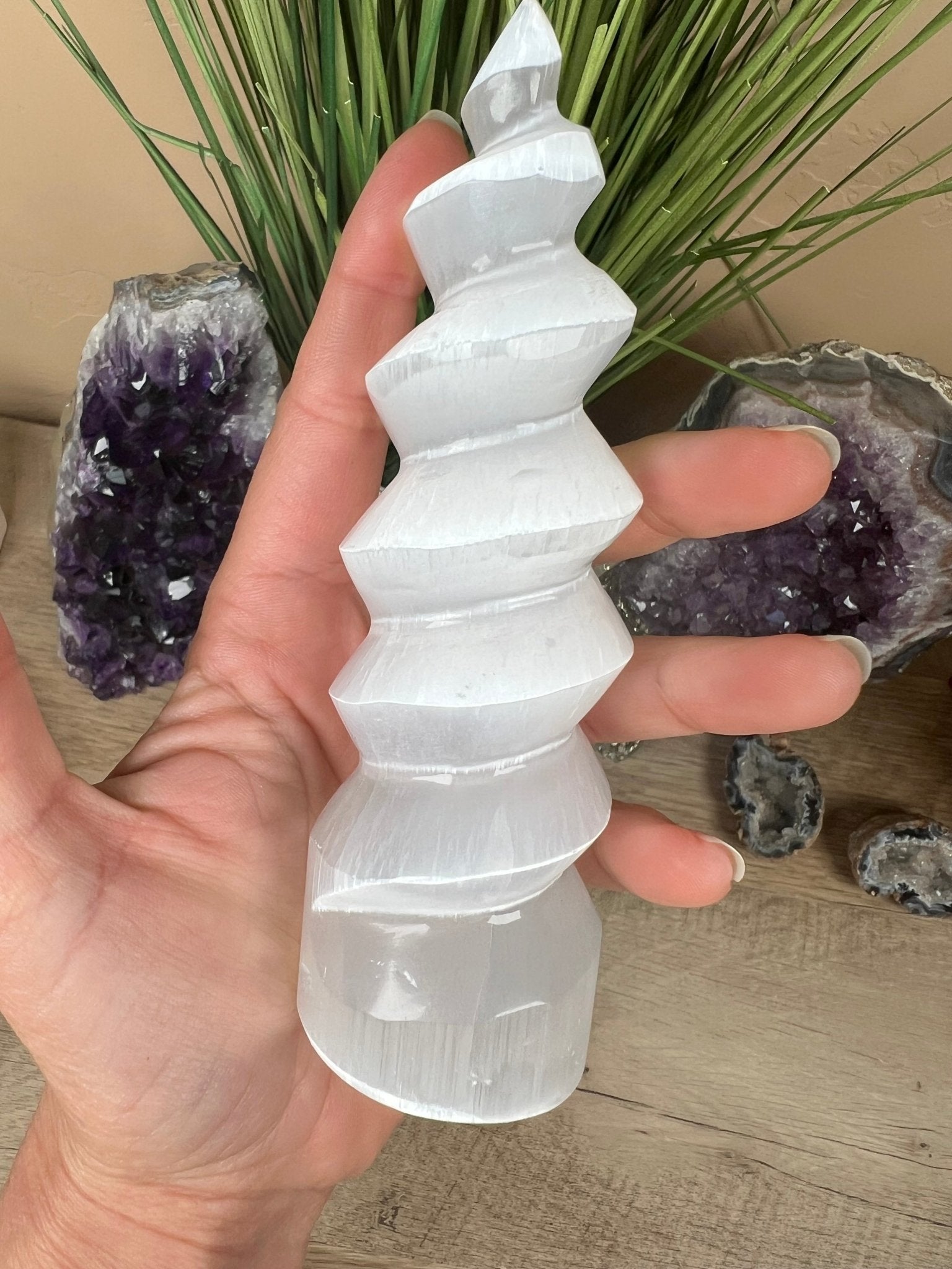 Selenite Spiral Tower - Purple Door Alchemy