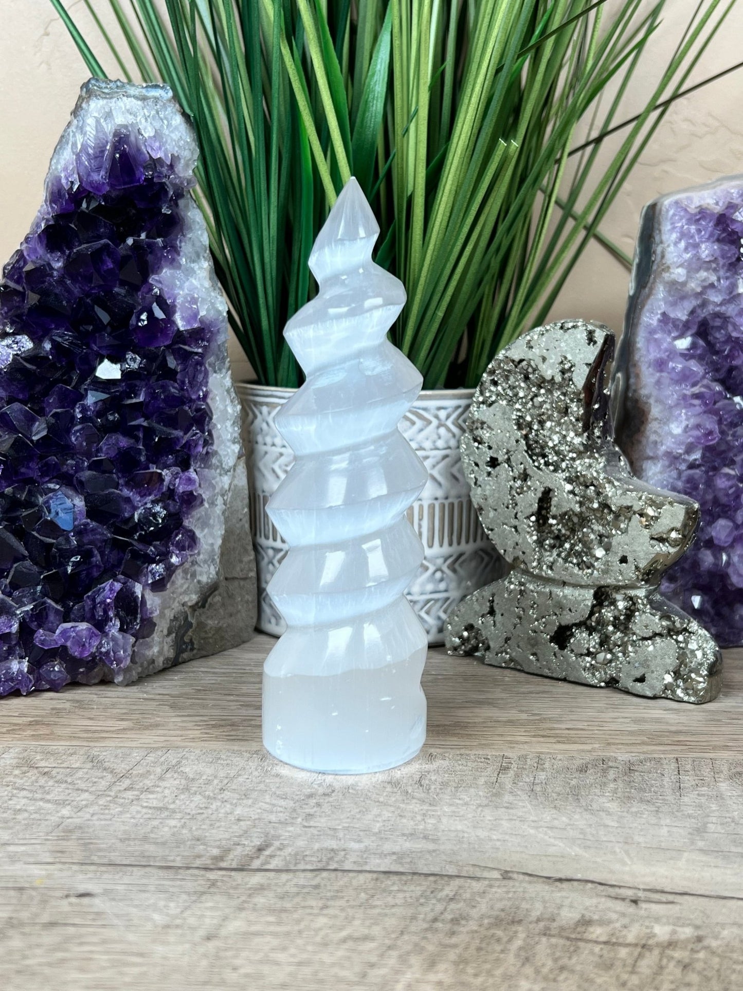Selenite Spiral Tower - Purple Door Alchemy