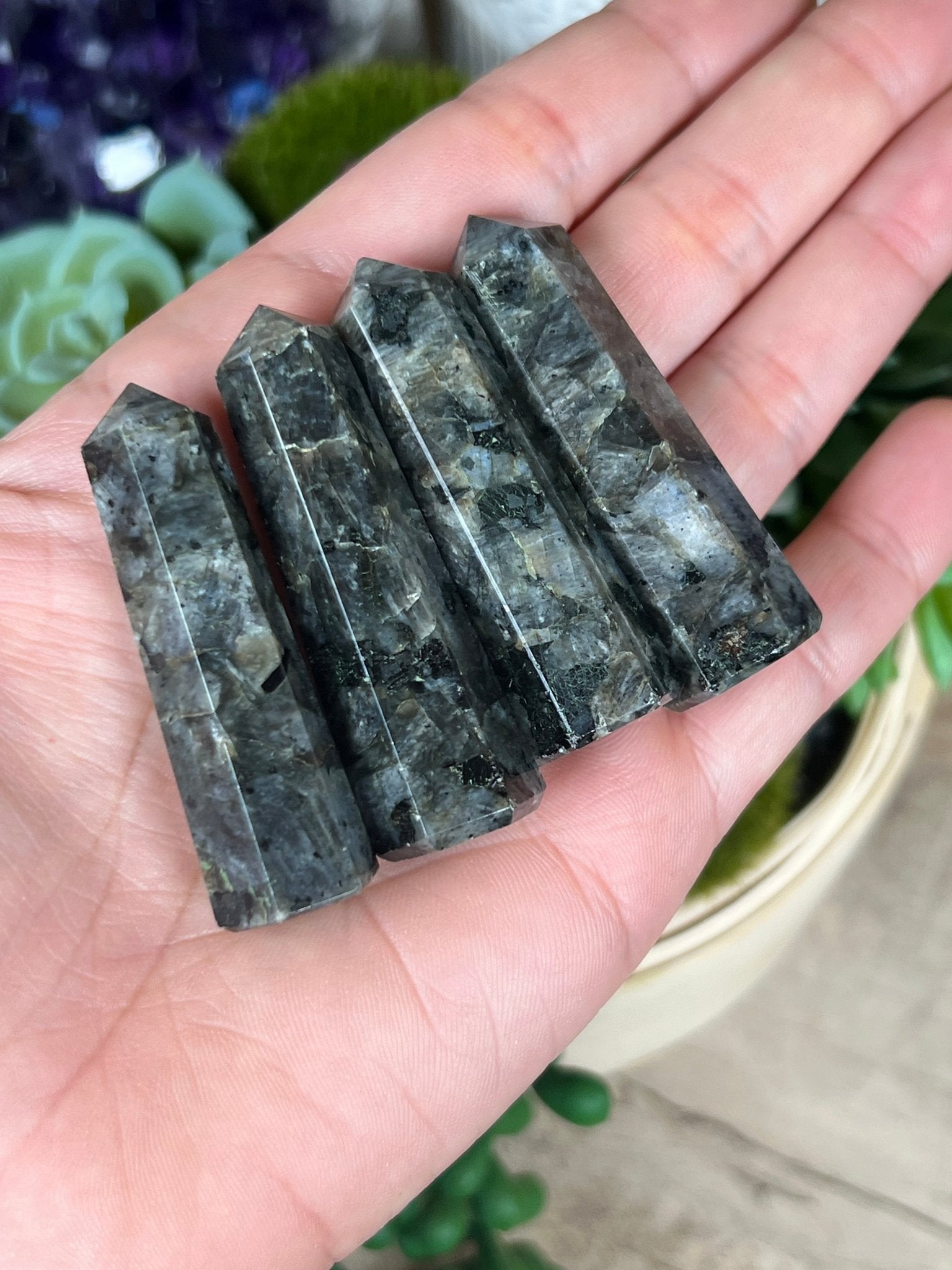 Small Larvikite Tower - Purple Door Alchemy